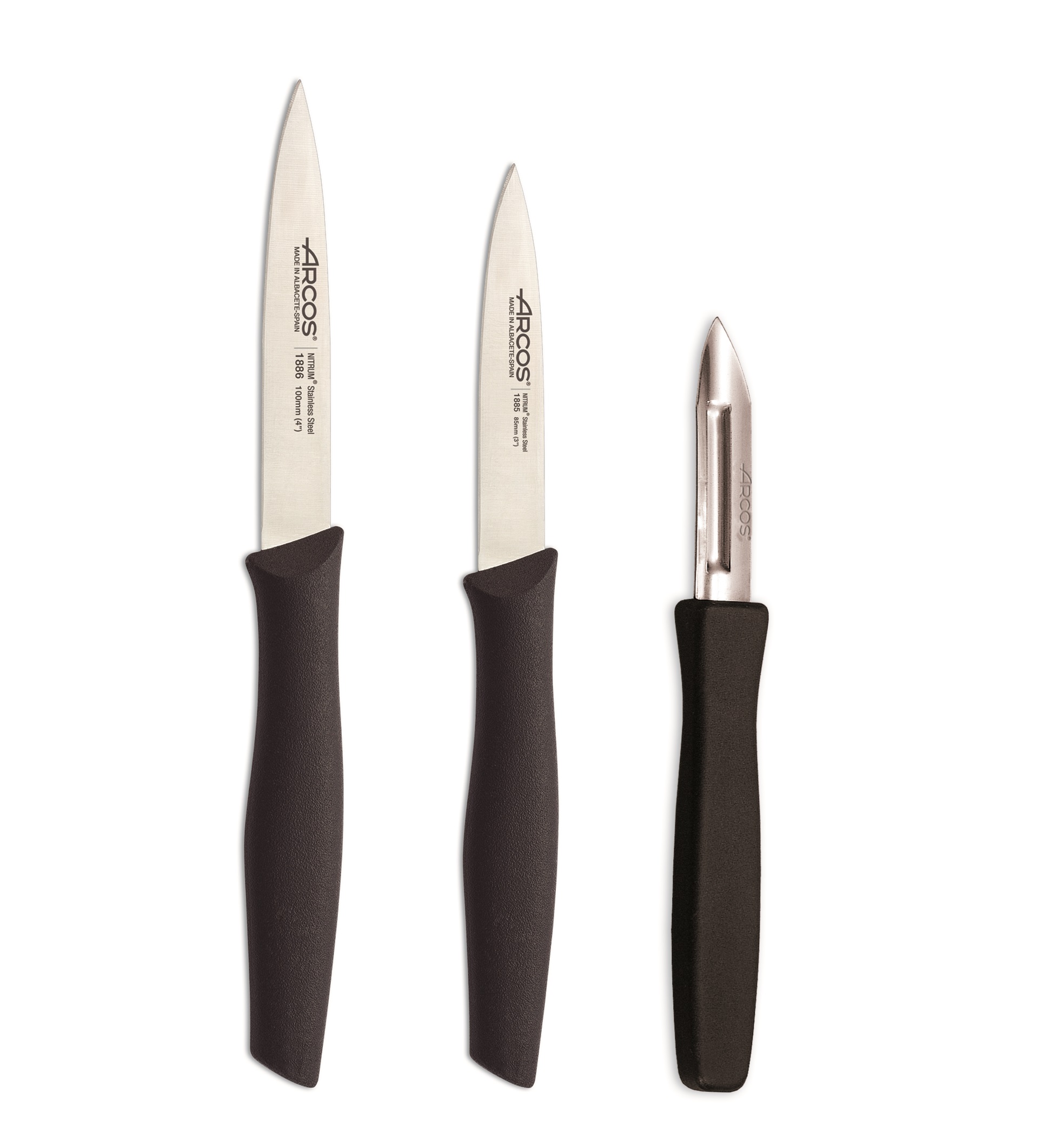 Arcos Nova 3-piece paring knife set: 1 curved knife with a 60mm b...