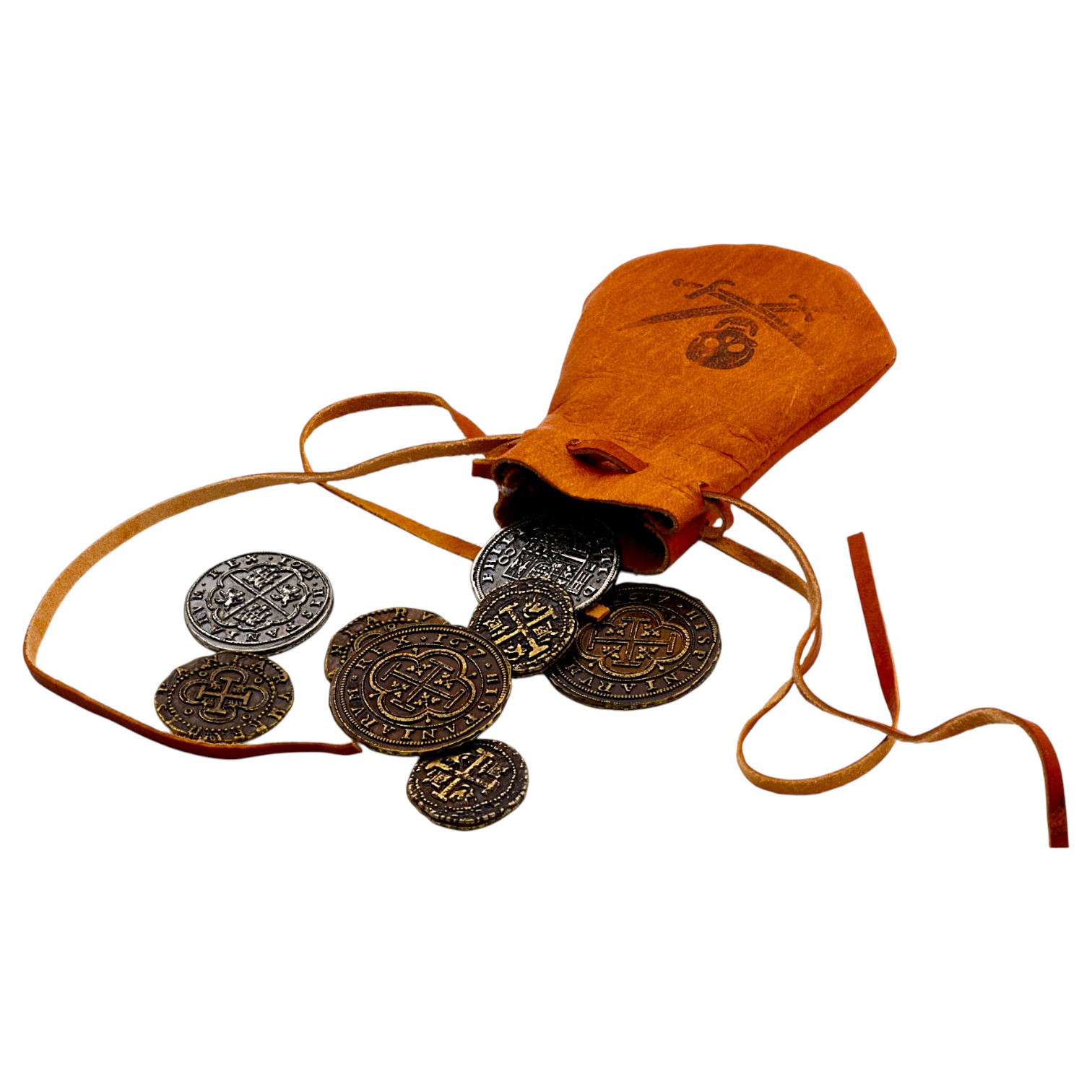 Leather bag with 8 coins
