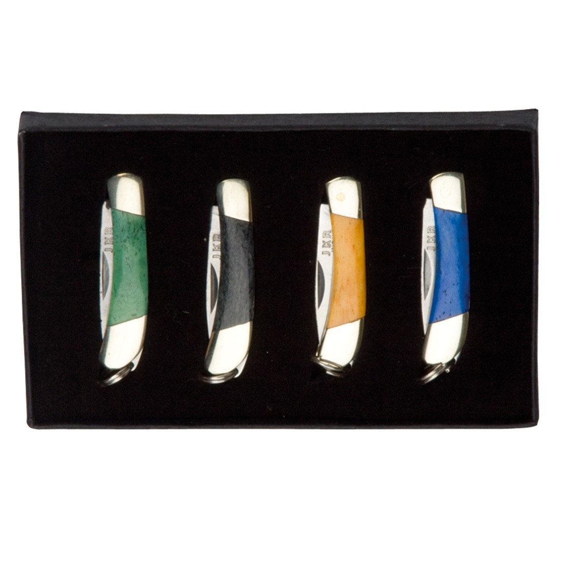 Set of 4 JKR miniature knives with brass bolsters and bone handle...