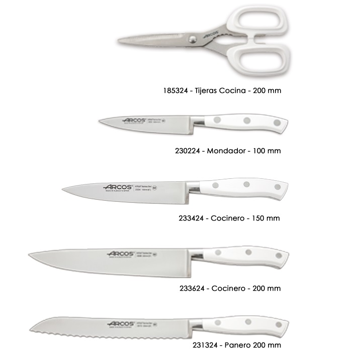 Arcos Riviera White Kitchen Set with 4 Knives, Scissors and Block