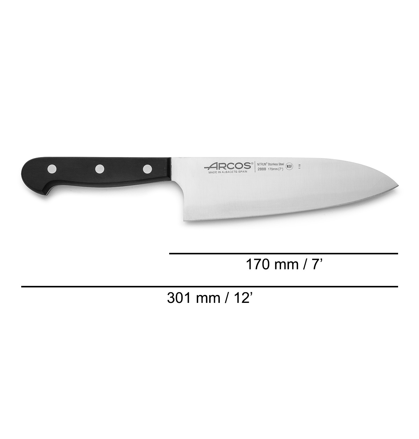 Deba Arcos Universal Japanese knife with 170mm full tang blade and black polypropylene handle