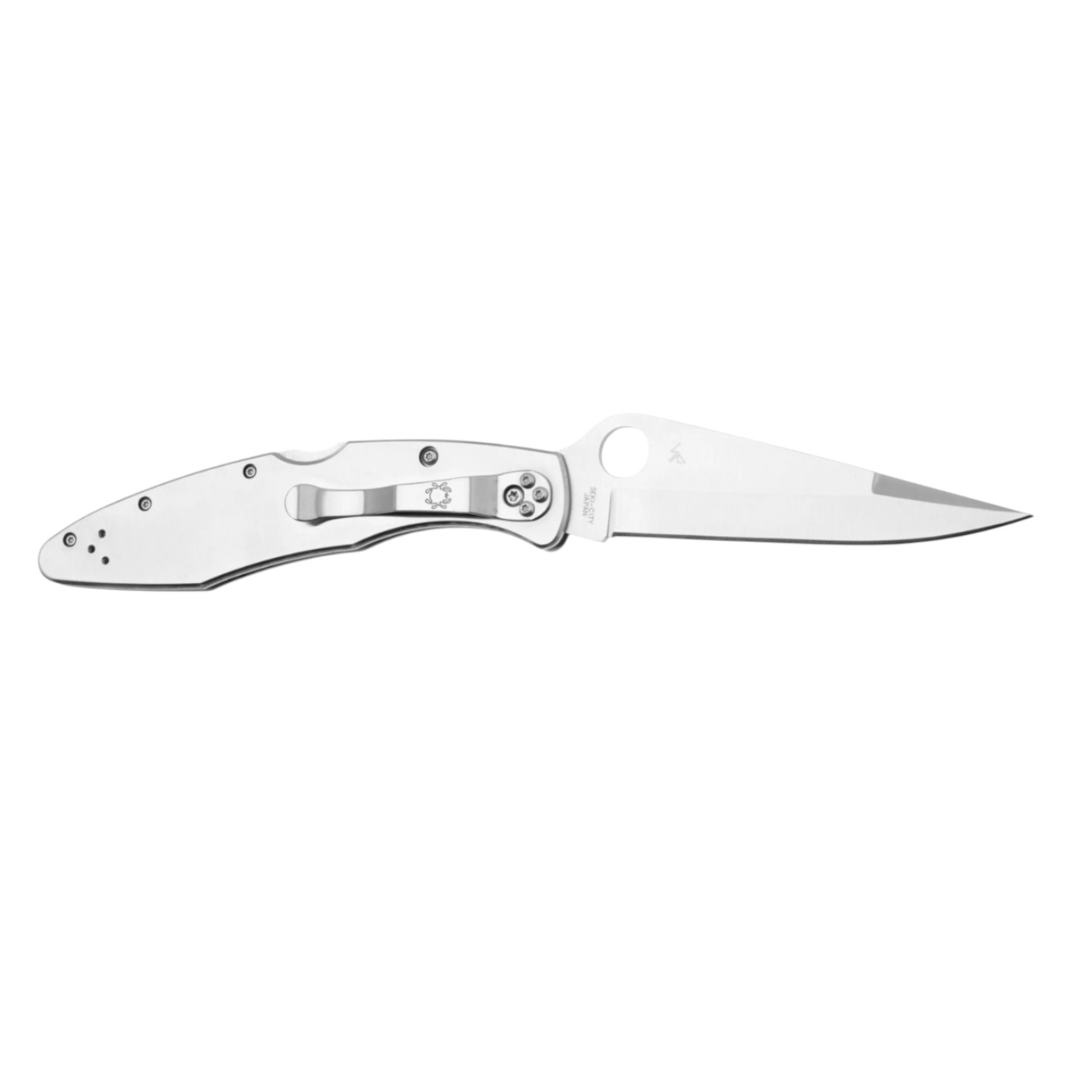Couteau Spyderco Police C07P en acier inoxydable, lame VG10 à tranchant plat et manche en acier inoxydable.