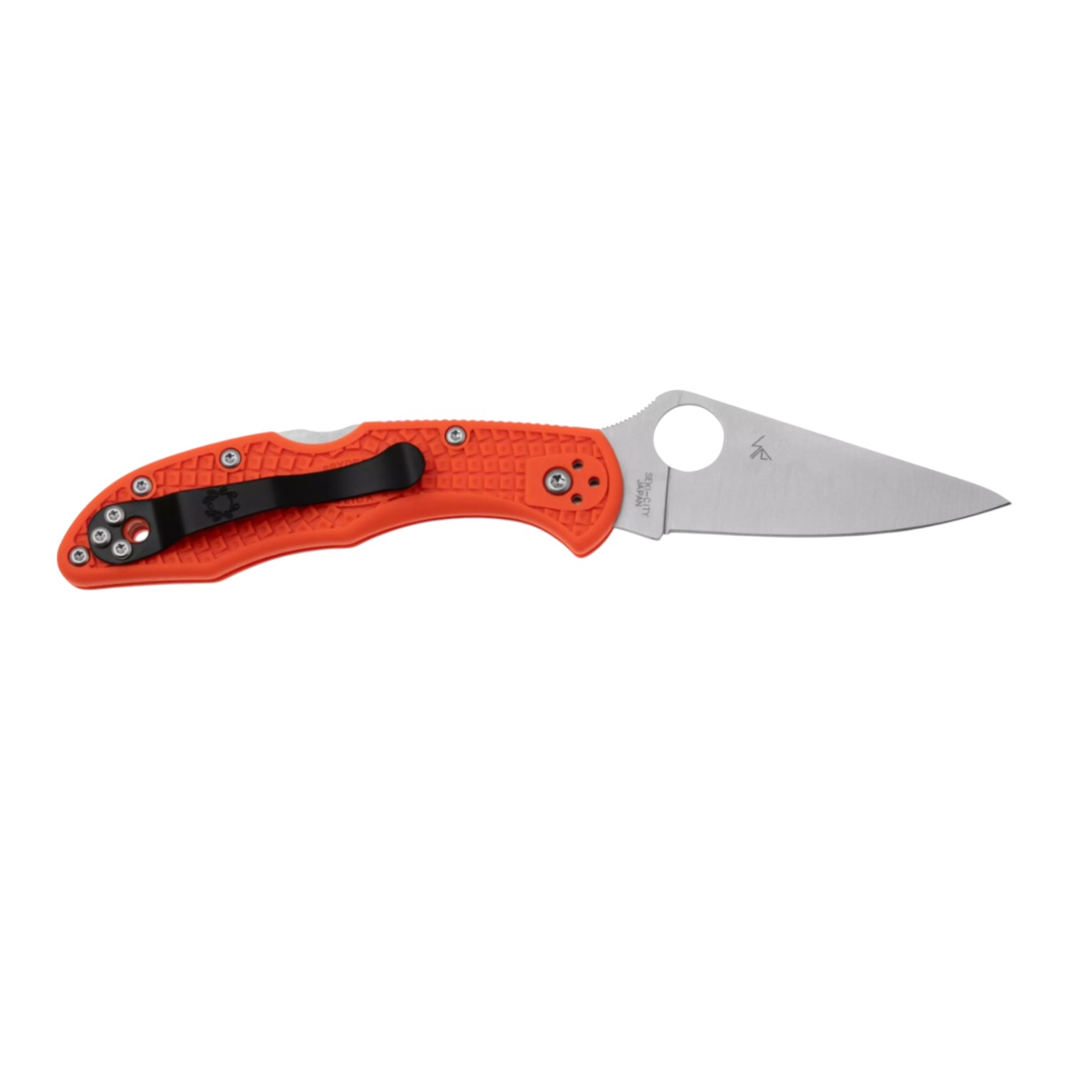 Spyderco Delica 4 C11FPOR, VG10 flat edge knife with orange FRN handle