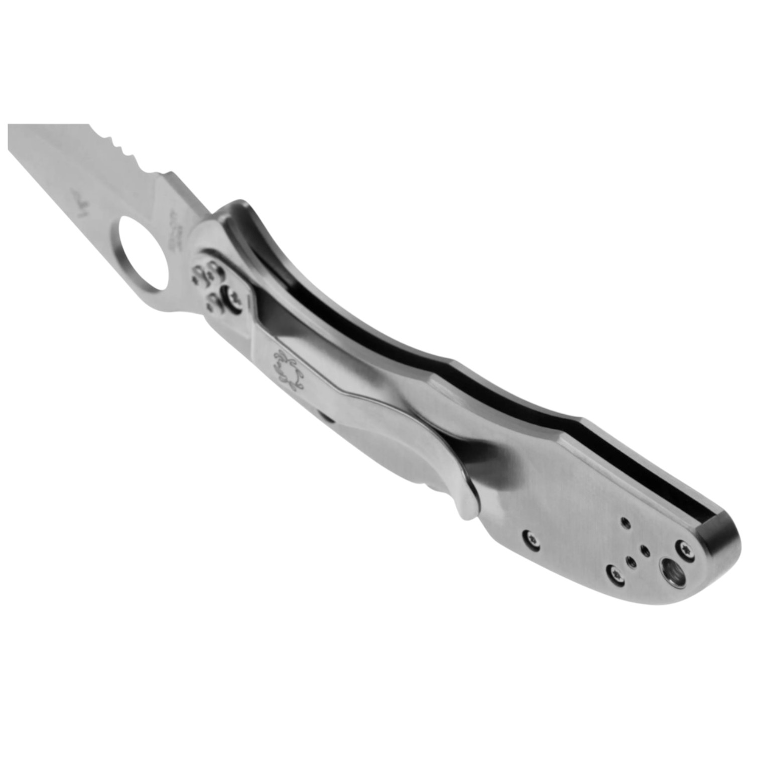Couteau de poche Spyderco Delica 4 C11S avec manche en acier inoxydable et lame dentelée