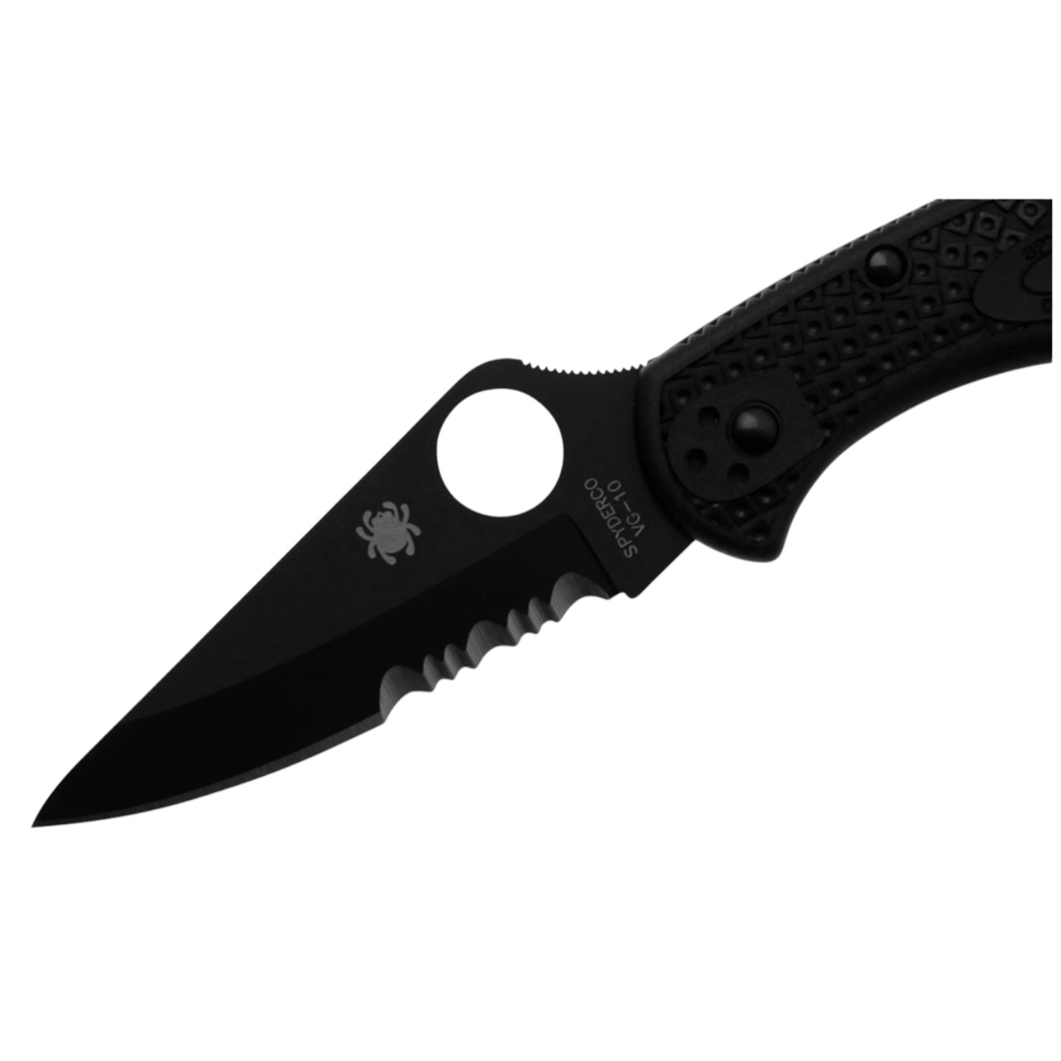 Spyderco Delica 4 C11PSBBK lockback knife with black FRN handle and black blade with semi-serrated edge