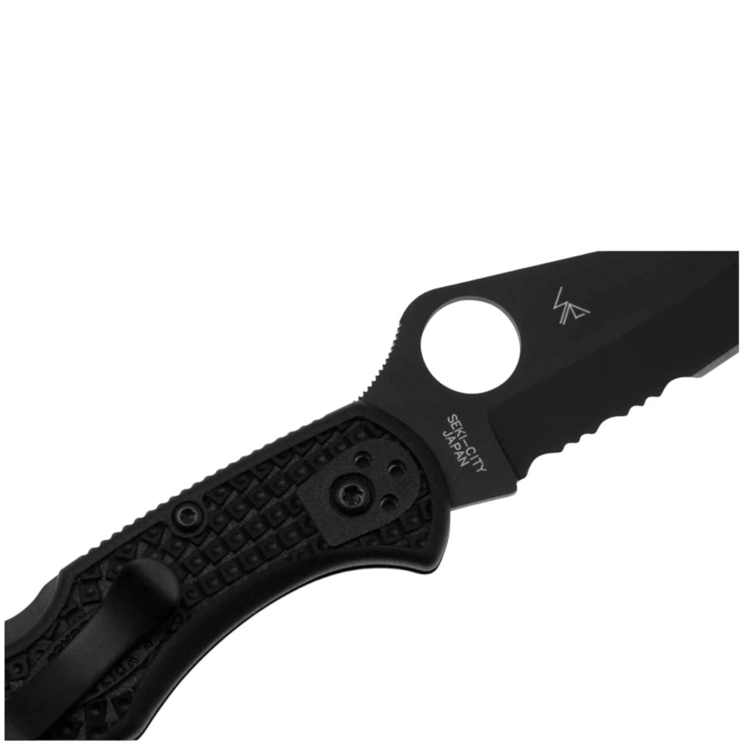 Spyderco Delica 4 C11PSBBK lockback knife with black FRN handle and black blade with semi-serrated edge