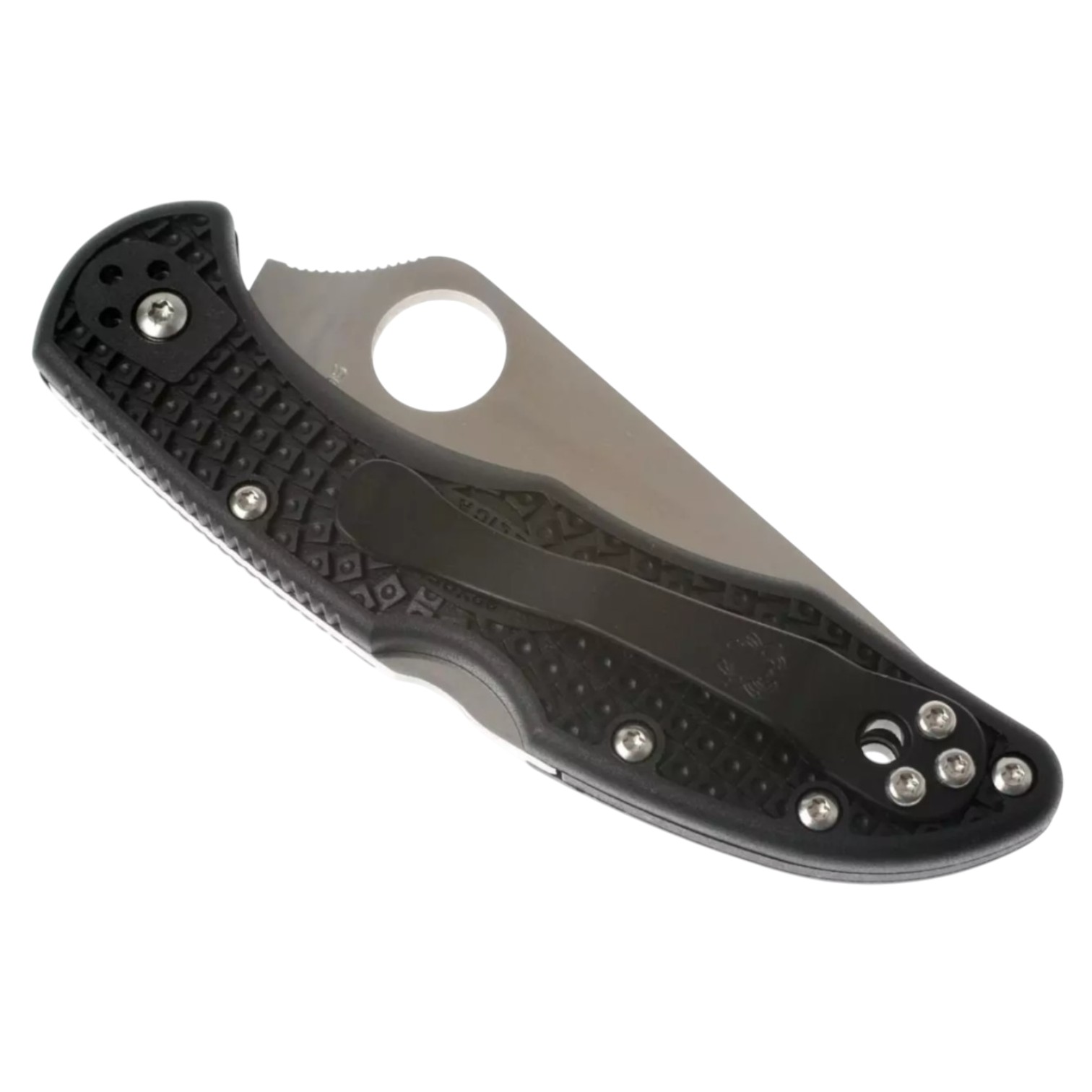 Spyderco Delica 4 C11PSBK lockback folding knife with black FRN handle and semi-serrated edge