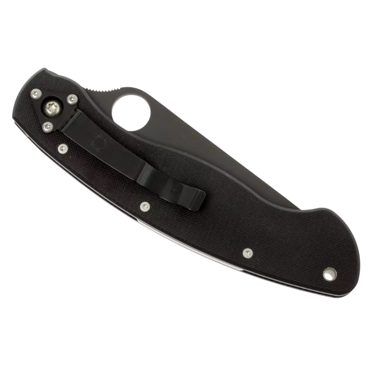 Couteau de poche militaire Spyderco modèle C36GPBK avec lame de 10,2 cm en acier CPM-S30V noir à tranchant plat et manche en G10 noir
