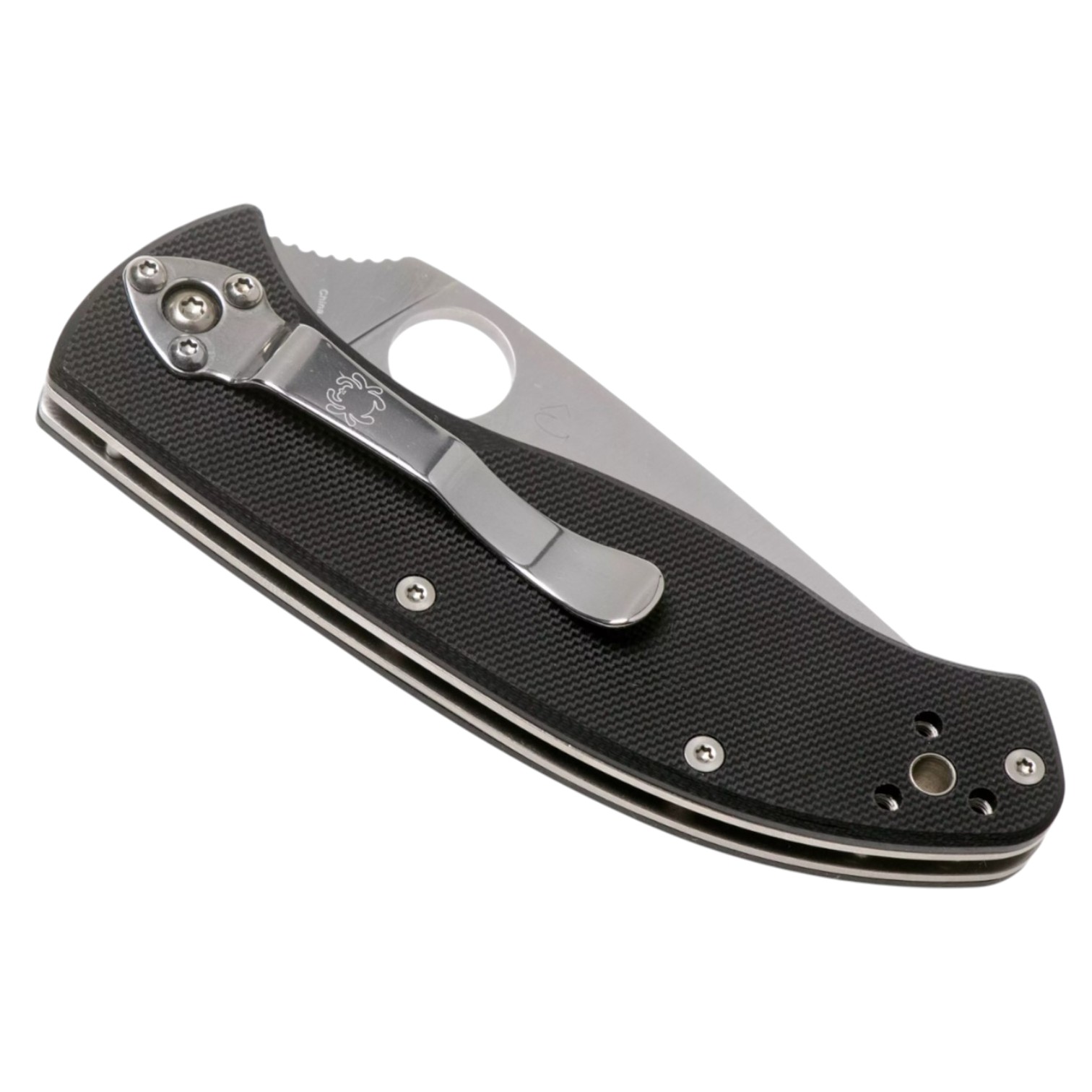 Canivete Spyderco Tenacious C122GP com lâmina lisa, cabo em G10 preto e clipe de múltiplas posições.