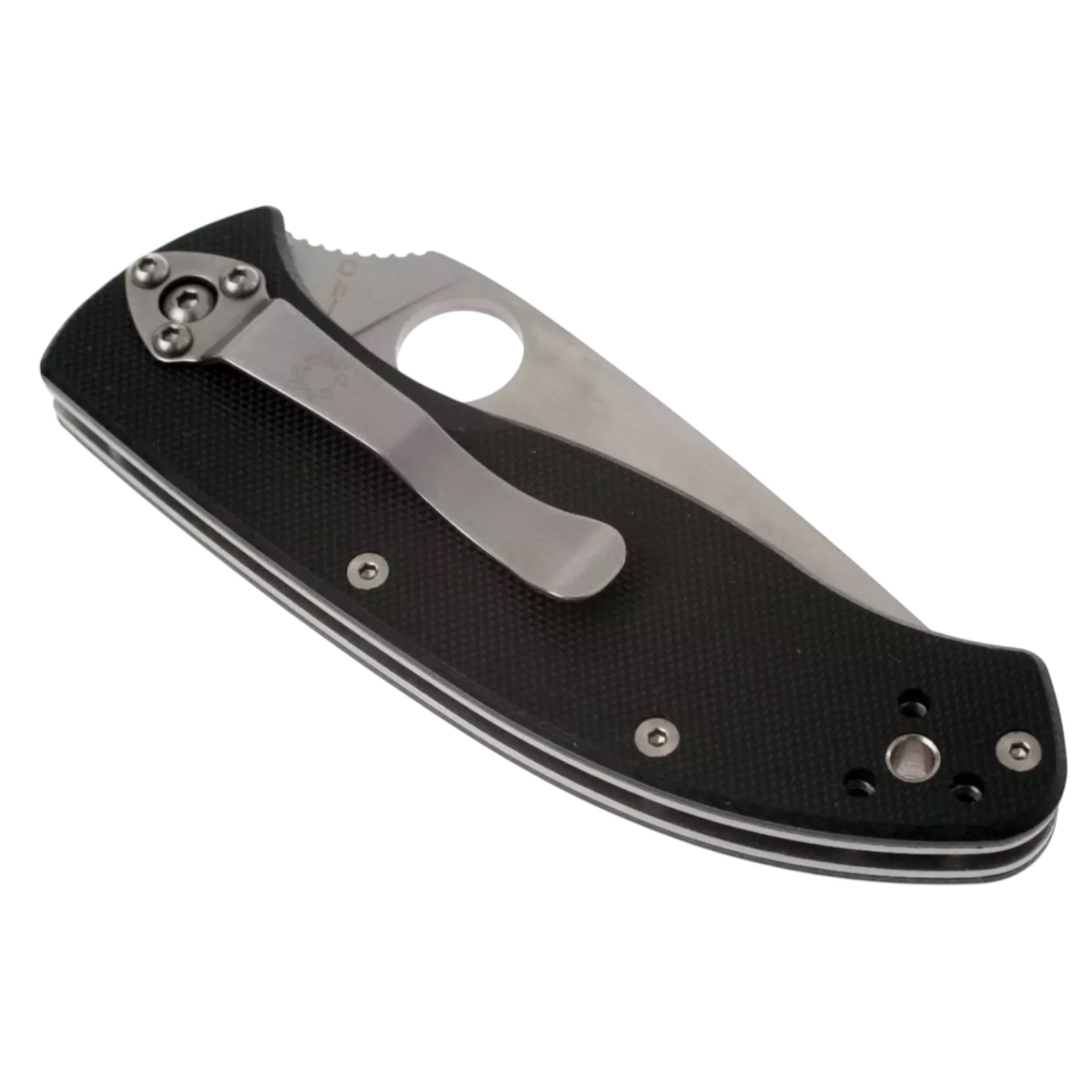 Spyderco Tenacious C122GPS folding knife with half-serrated blade, black G10 handle, and multi-position clip