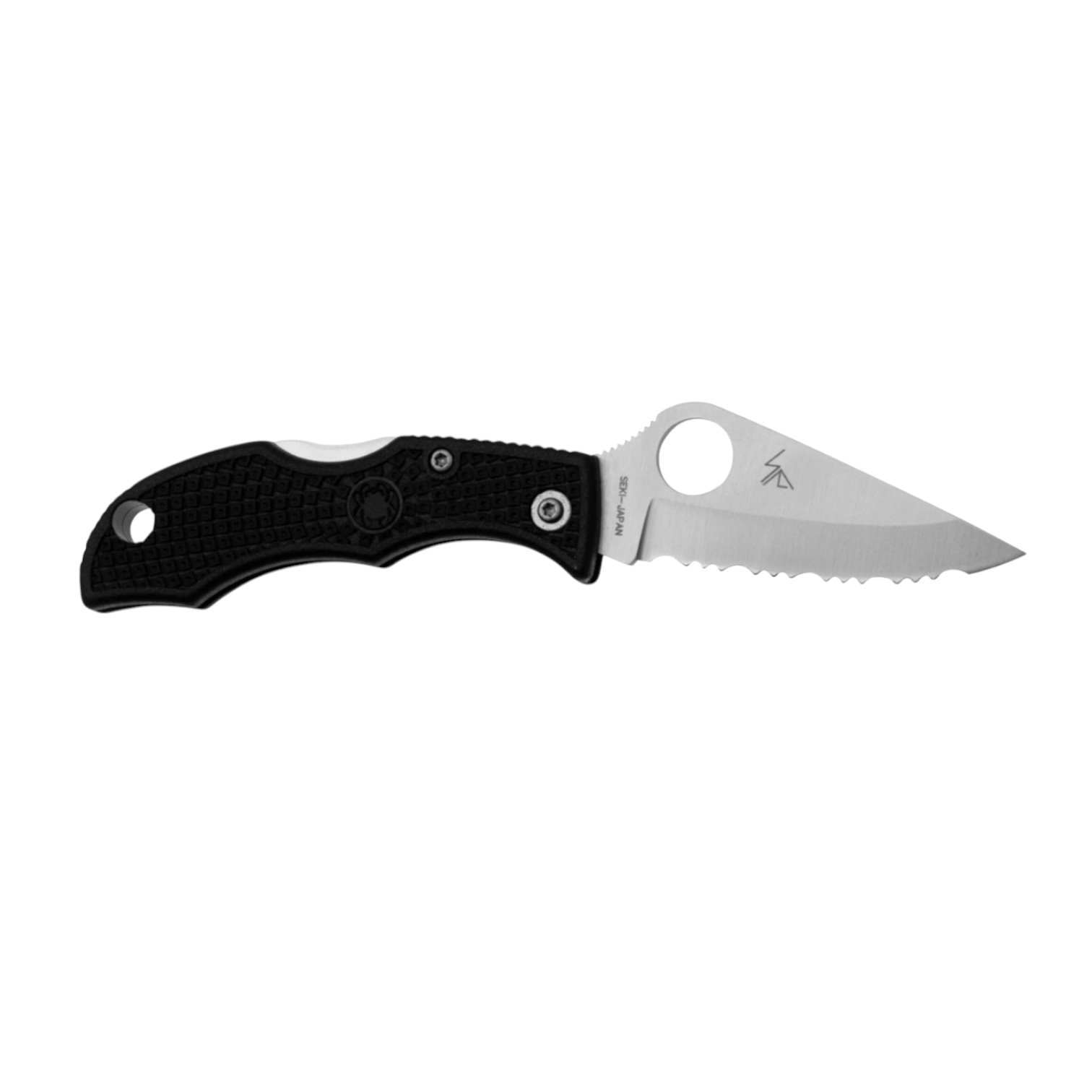 Couteau de poche Spyderco Ladybug 3 LBKS3 en FRN noir, acier VG10, lame dentelée et manche en FRN noir