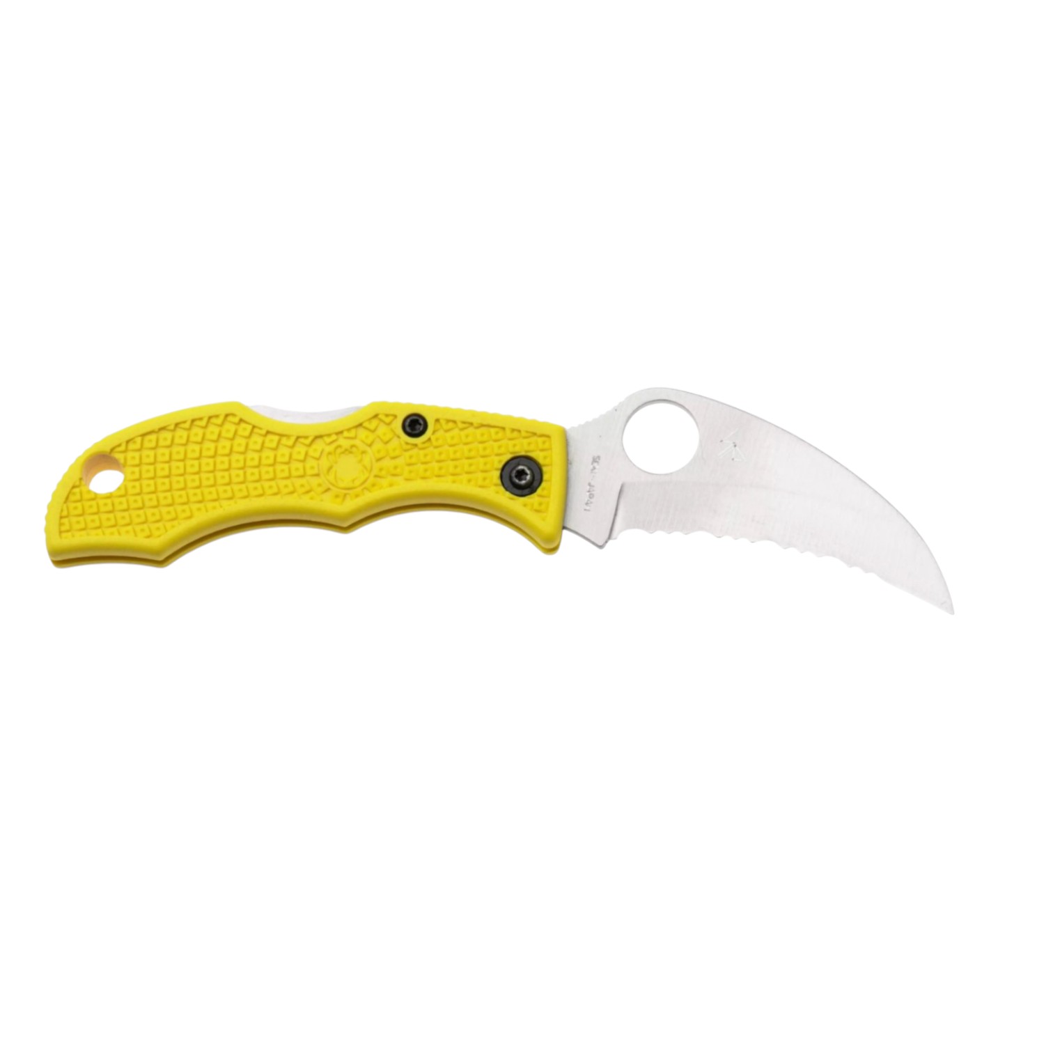 Couteau Spyderco Hawkbill SpyderEdge LYLS3HB avec lame dentelée en acier H1 et manche en FRN jaune