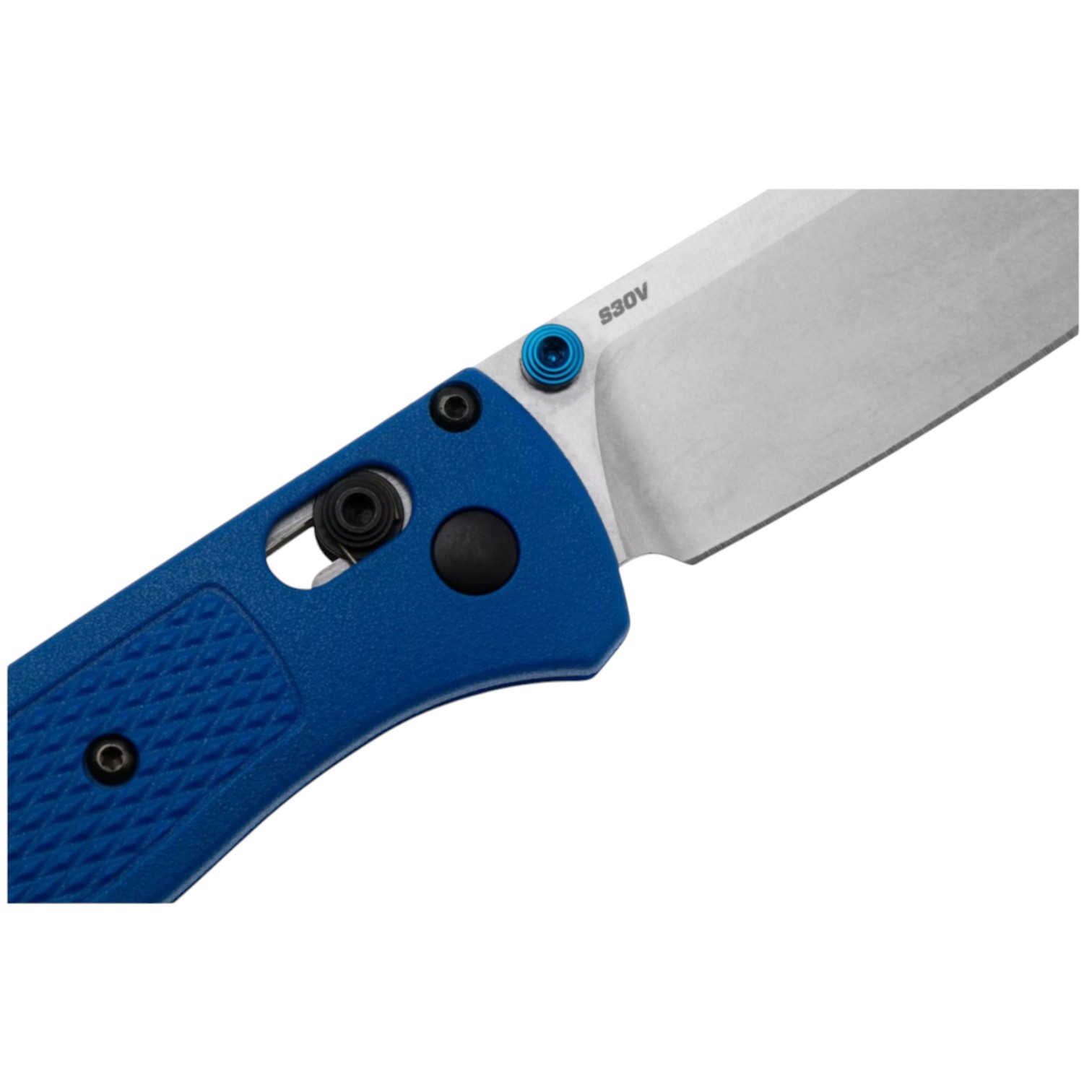 Couteau de survie Benchmade avec manche en grivory bleu et lame de 8,2 cm en acier CPM S30V finition stonewashed
