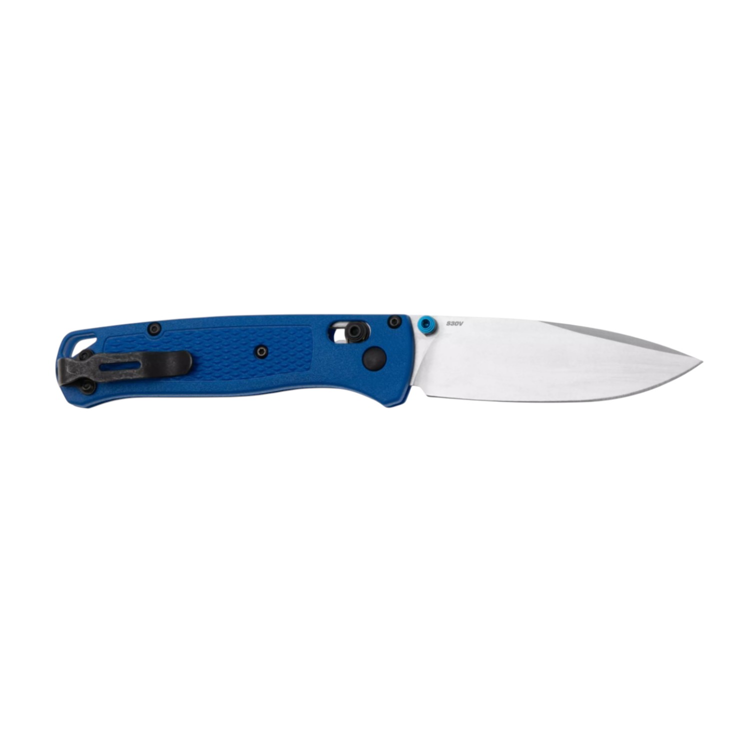 Couteau de survie Benchmade avec manche en grivory bleu et lame de 8,2 cm en acier CPM S30V finition stonewashed