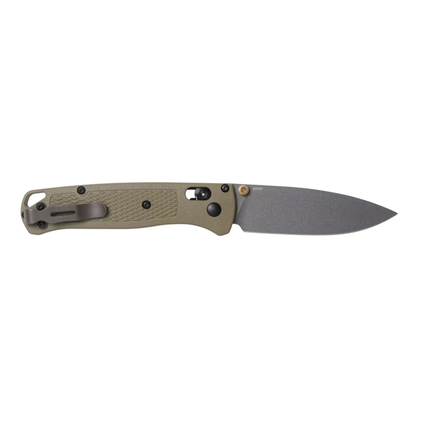 Benchmade Bugout Ranger grünes Messer mit 8,2 cm langer, stonewashed CPM S30V Klinge und grünem Grivory-Griff