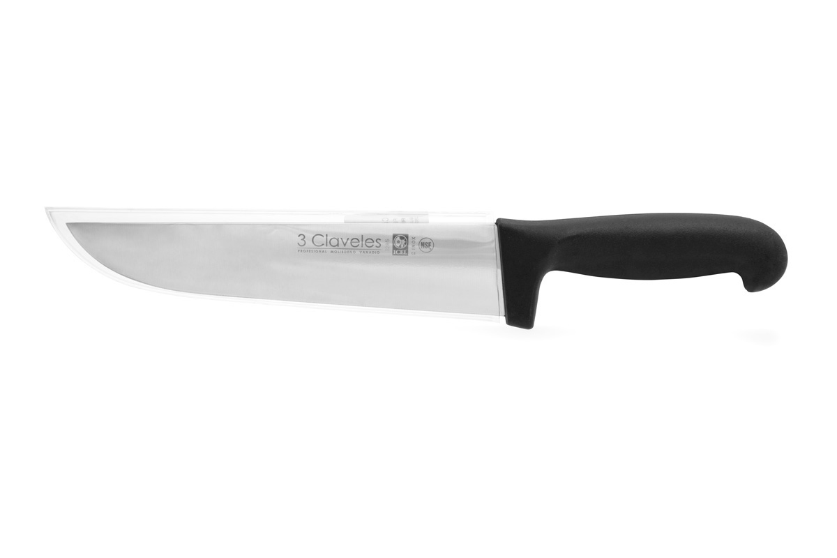 3 Claveles butcher knife 22 cm blade and black polypropylene handle