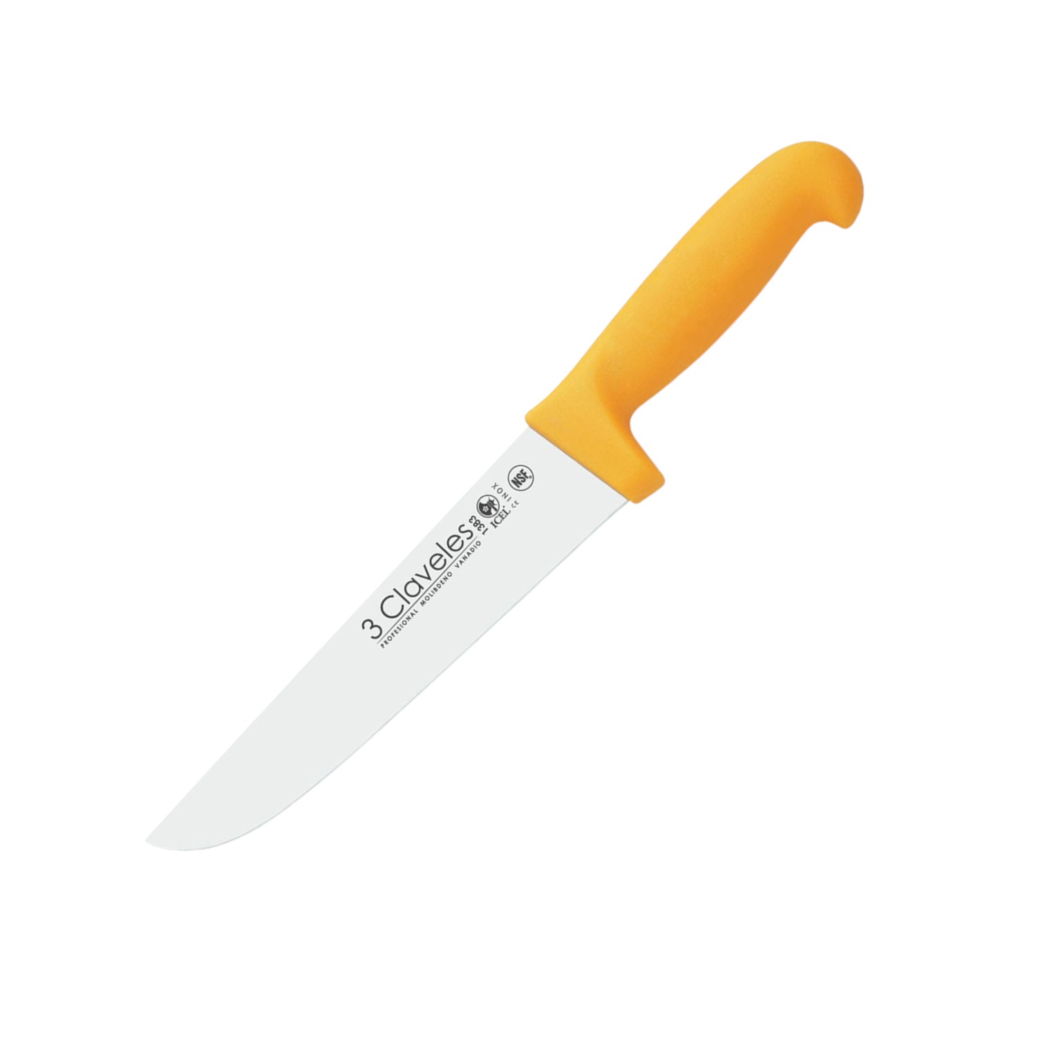Yellow butcher knife with 18 cm blade and polypropylene handle