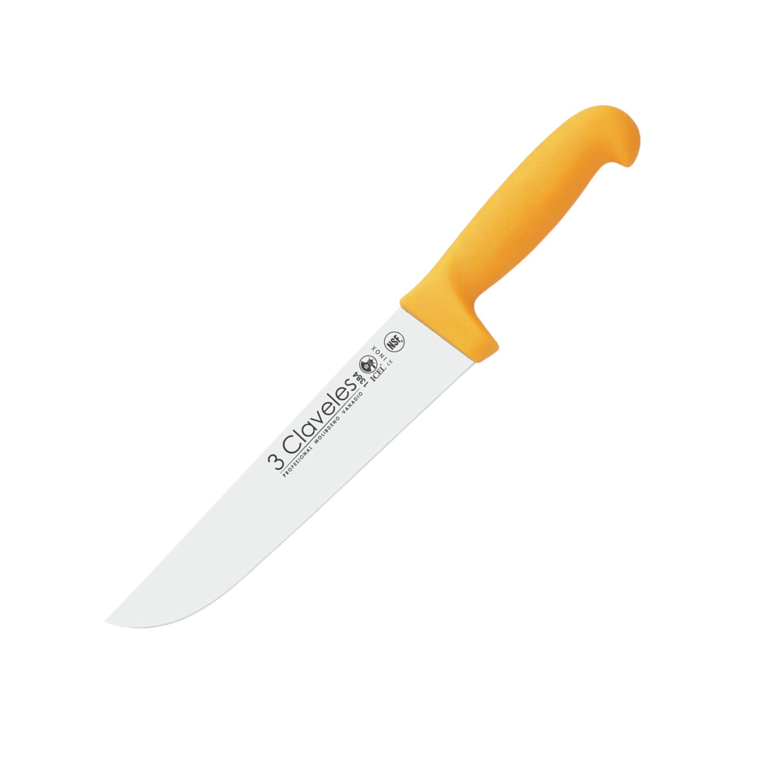 Yellow butcher knife with 20 cm blade and polypropylene handle