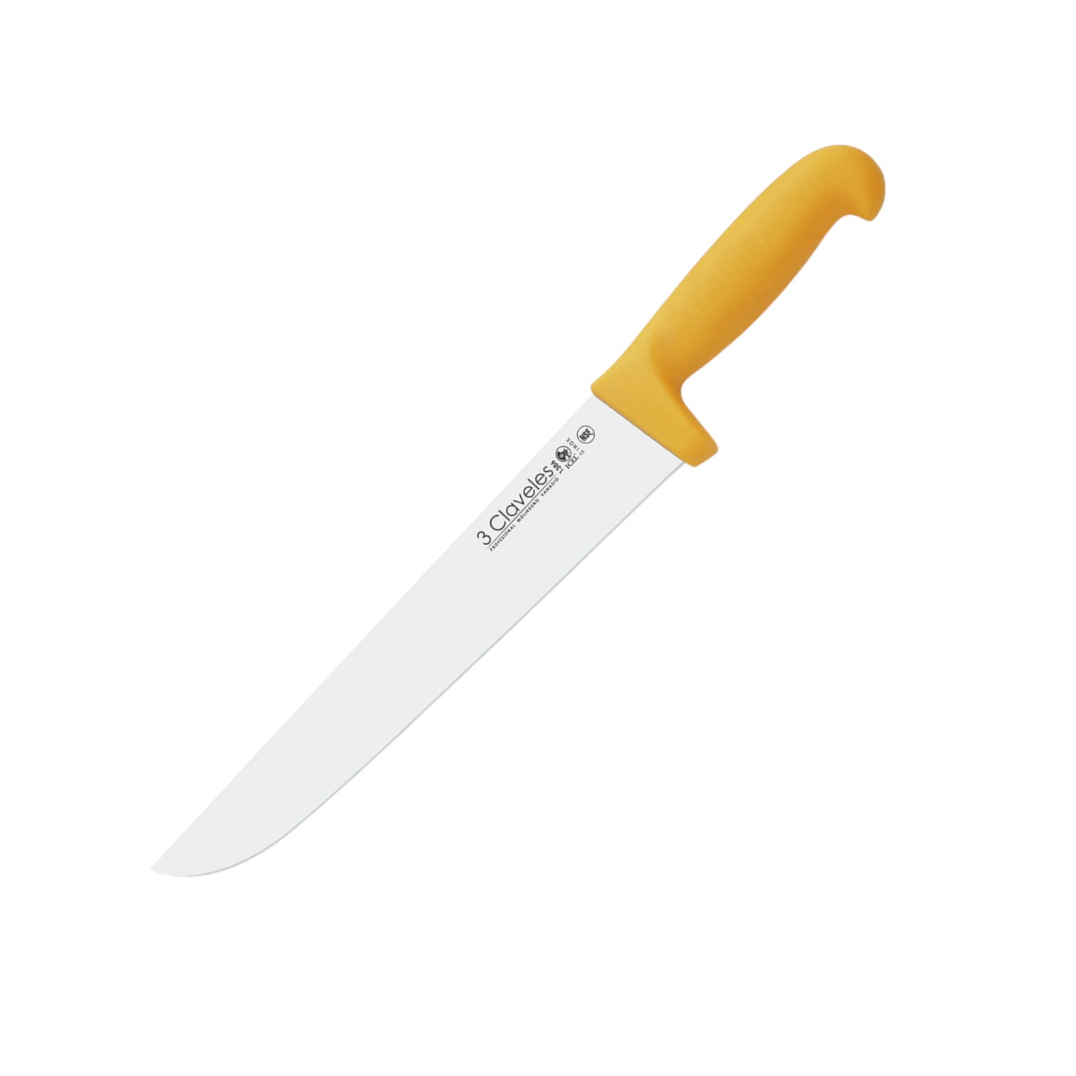 Yellow butcher knife with 25 cm blade and polypropylene handle