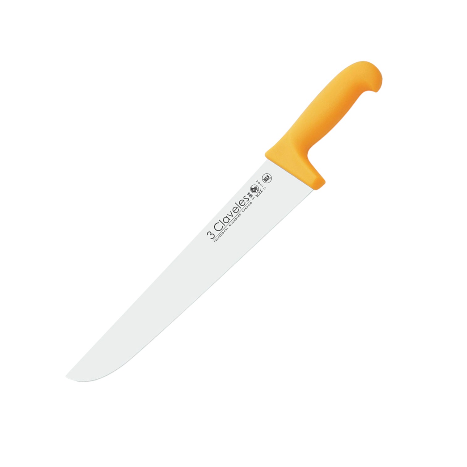 Yellow butcher knife with 30 cm blade and polypropylene handle
