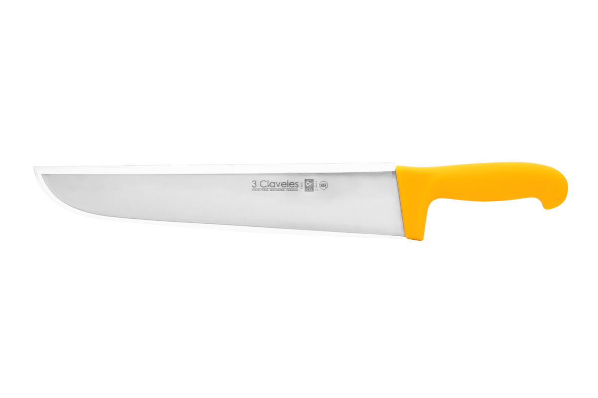 Yellow butcher knife with 30 cm blade and polypropylene handle