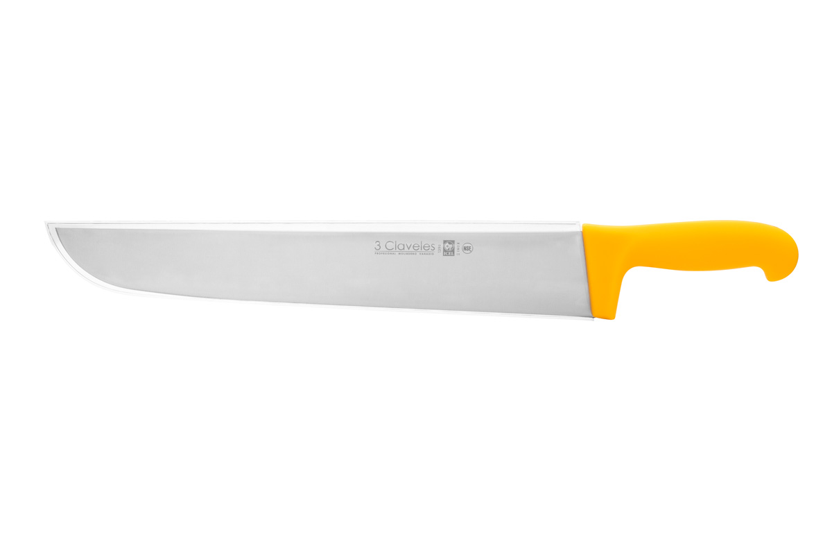 Yellow butcher knife with 36 cm blade and polypropylene handle