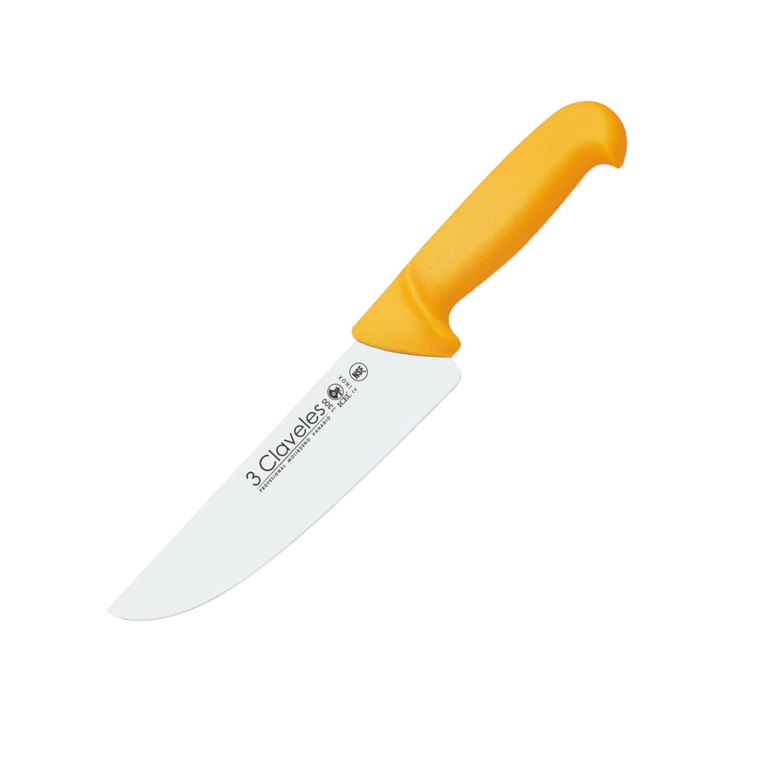 Wide butcher knife with 18 cm blade and yellow polypropylene hand...