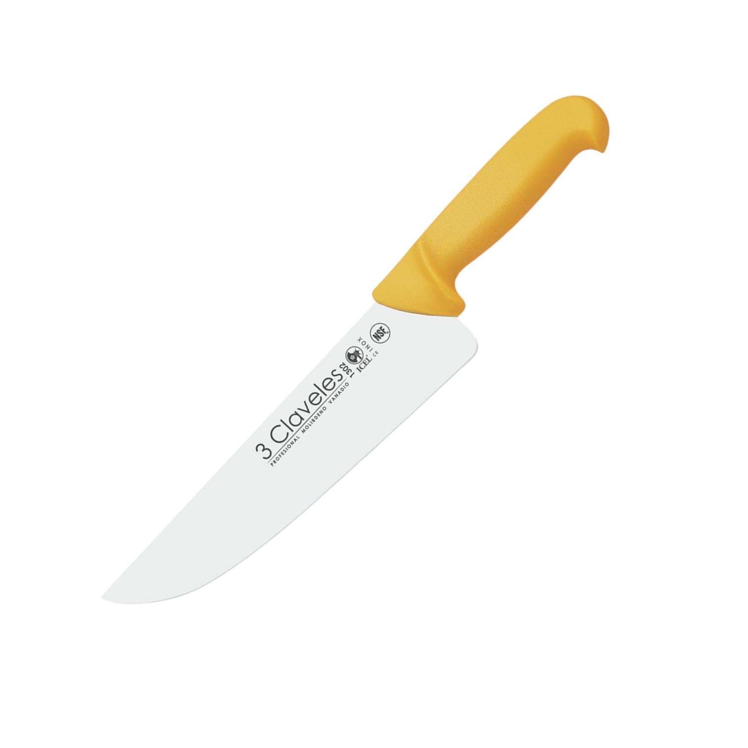 Wide butcher knife with 24 cm blade and yellow polypropylene hand...