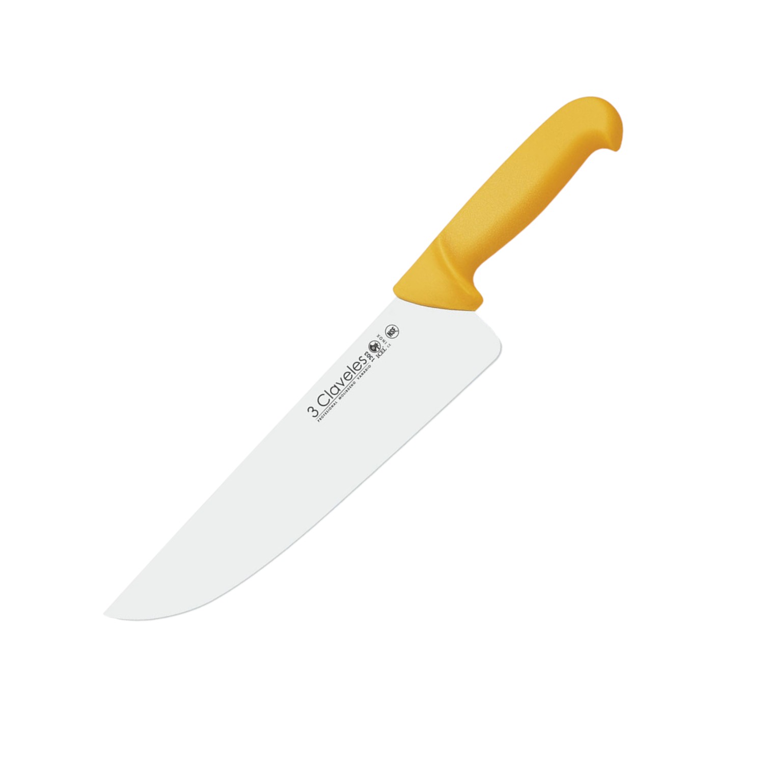 Wide butcher knife with 27 cm blade and yellow polypropylene hand...
