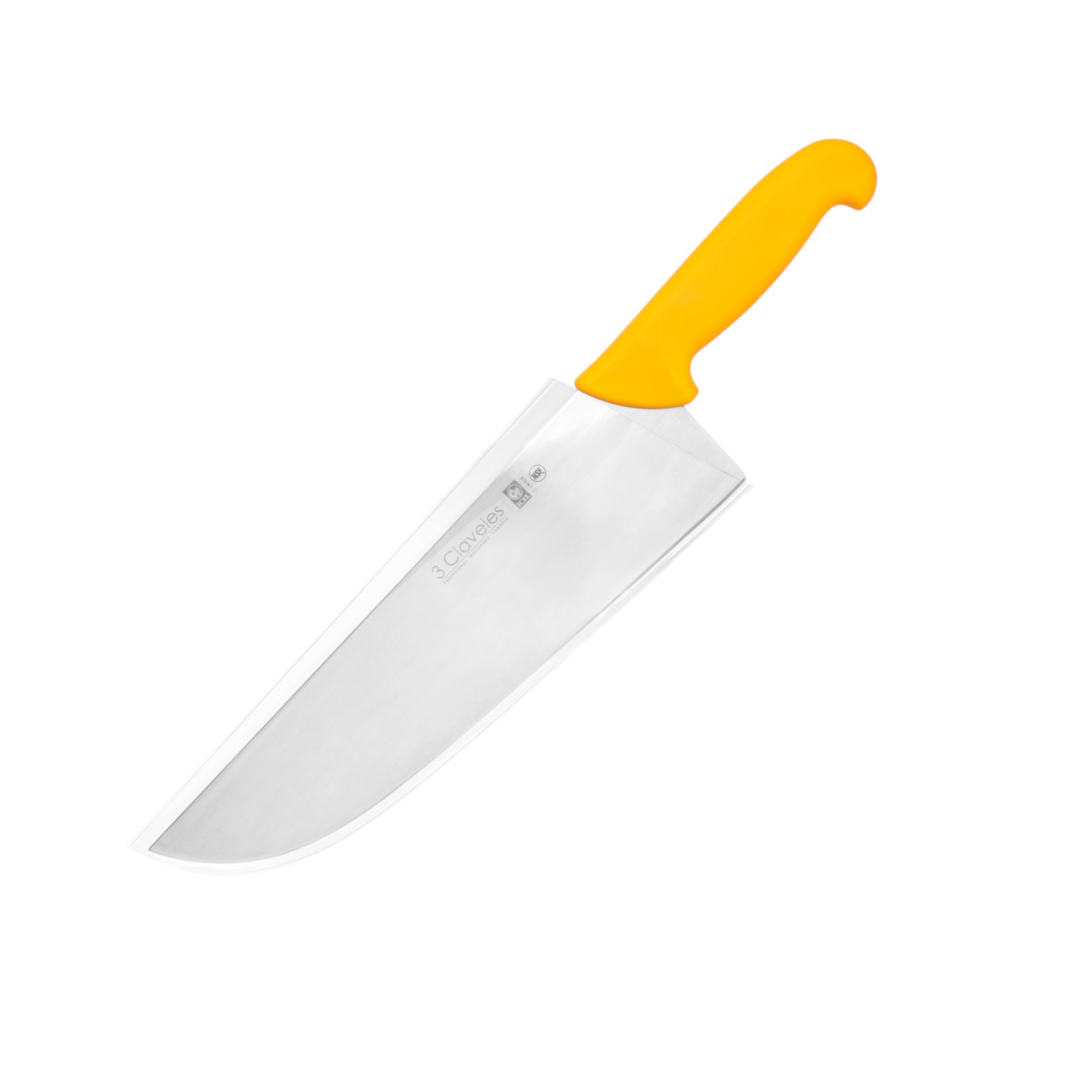 Wide butcher knife with 29 cm blade and yellow polypropylene hand...