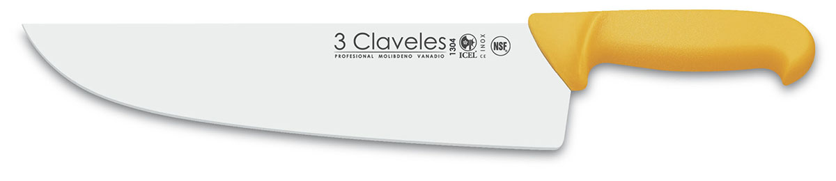 Faca de açougueiro larga com lâmina de 29 cm e cabo de polipropileno amarelo