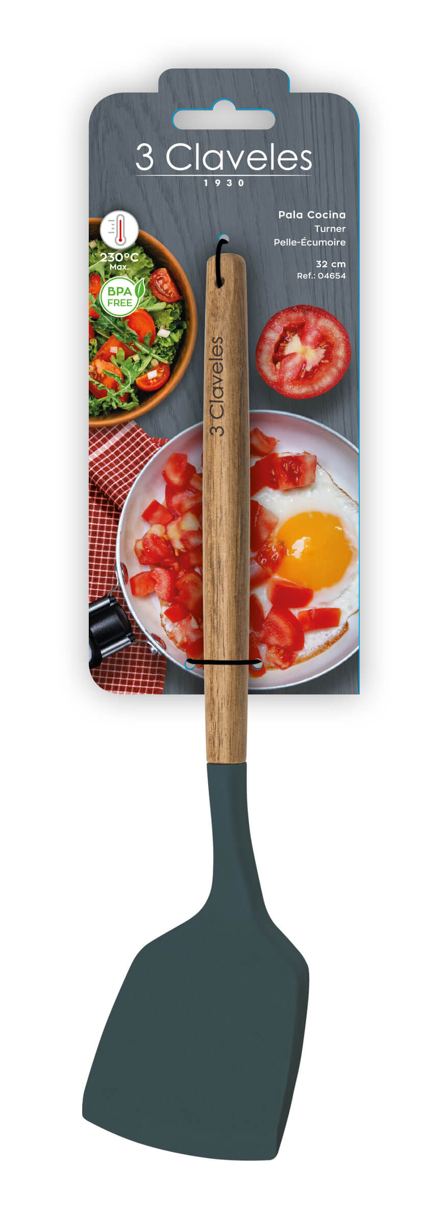 Silicone and beech wood kitchen spatula, BPA free, 3 Claveles