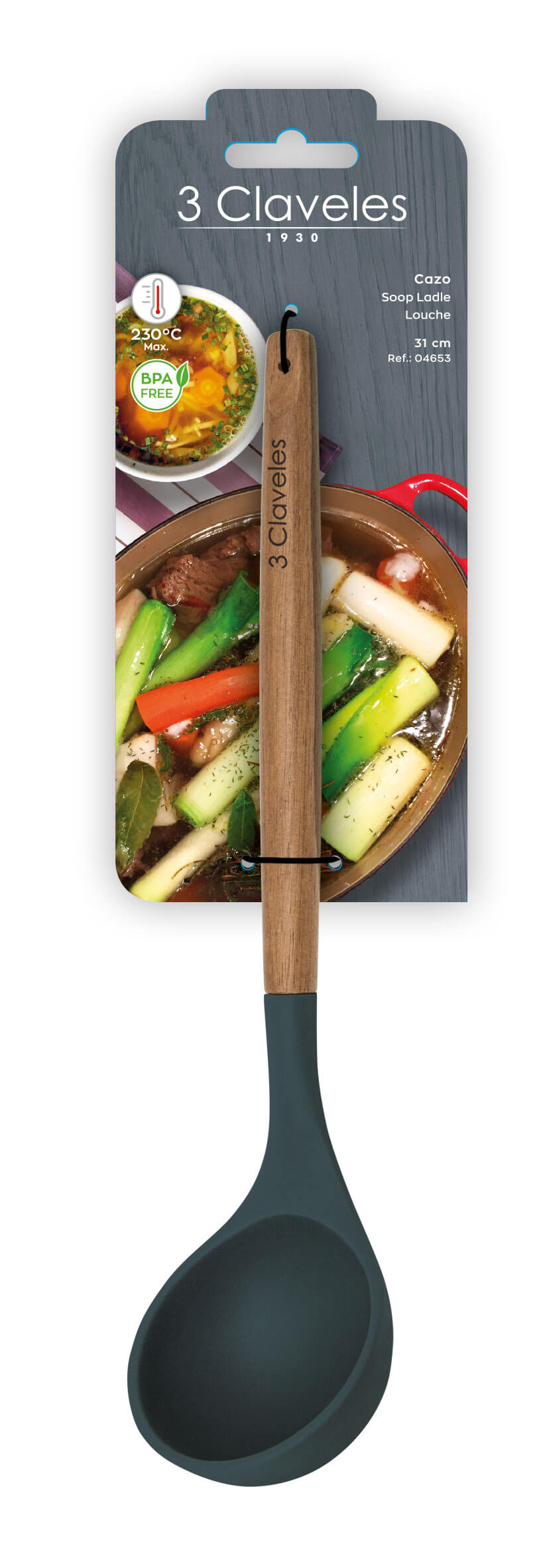 3 Claveles Silicone and Beech Wood Cooking Saucepan, BPA Free