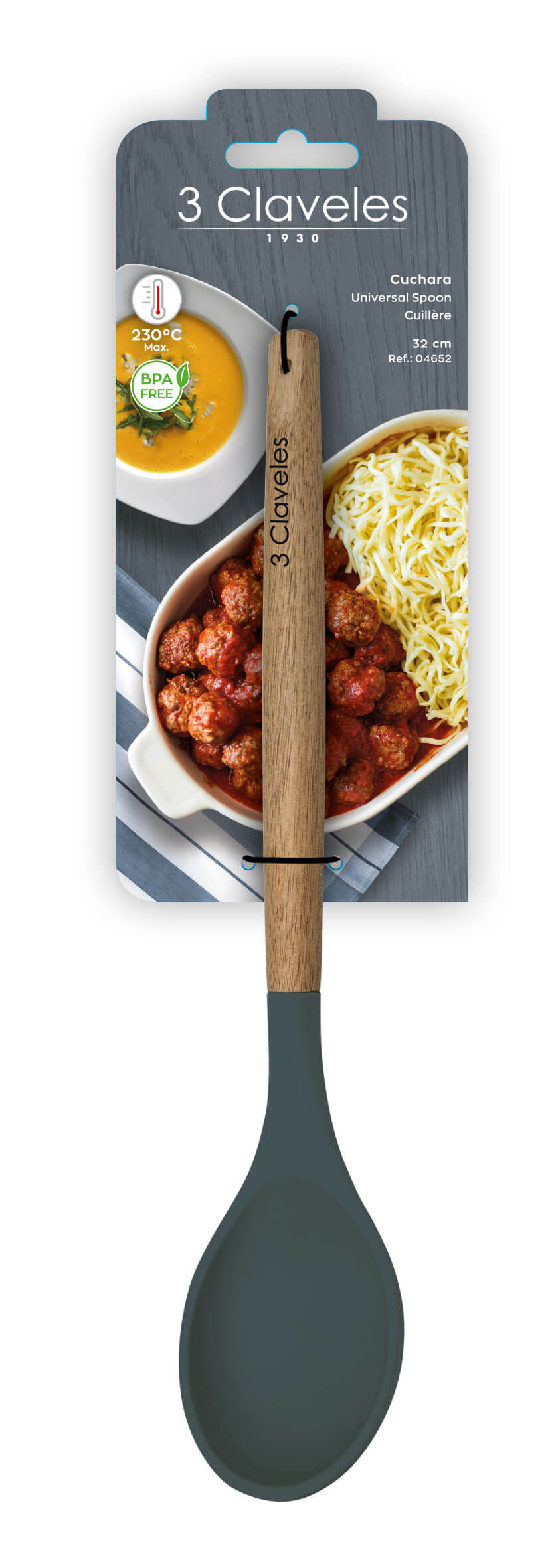 3 Claveles Silicone and Beech Wood Serving Spoon, BPA Free