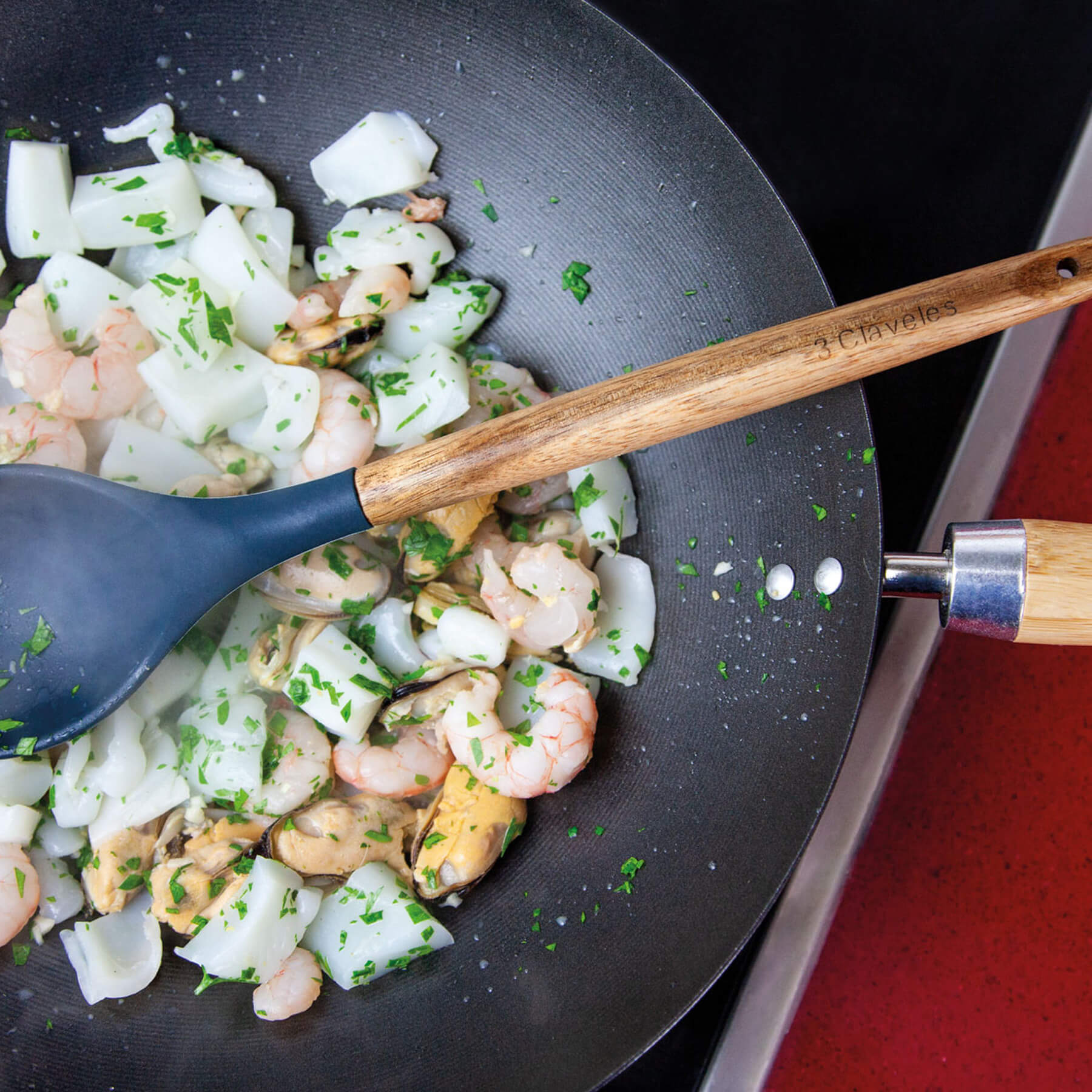 3 Claveles Silicone and Beech Wood Serving Spoon, BPA Free