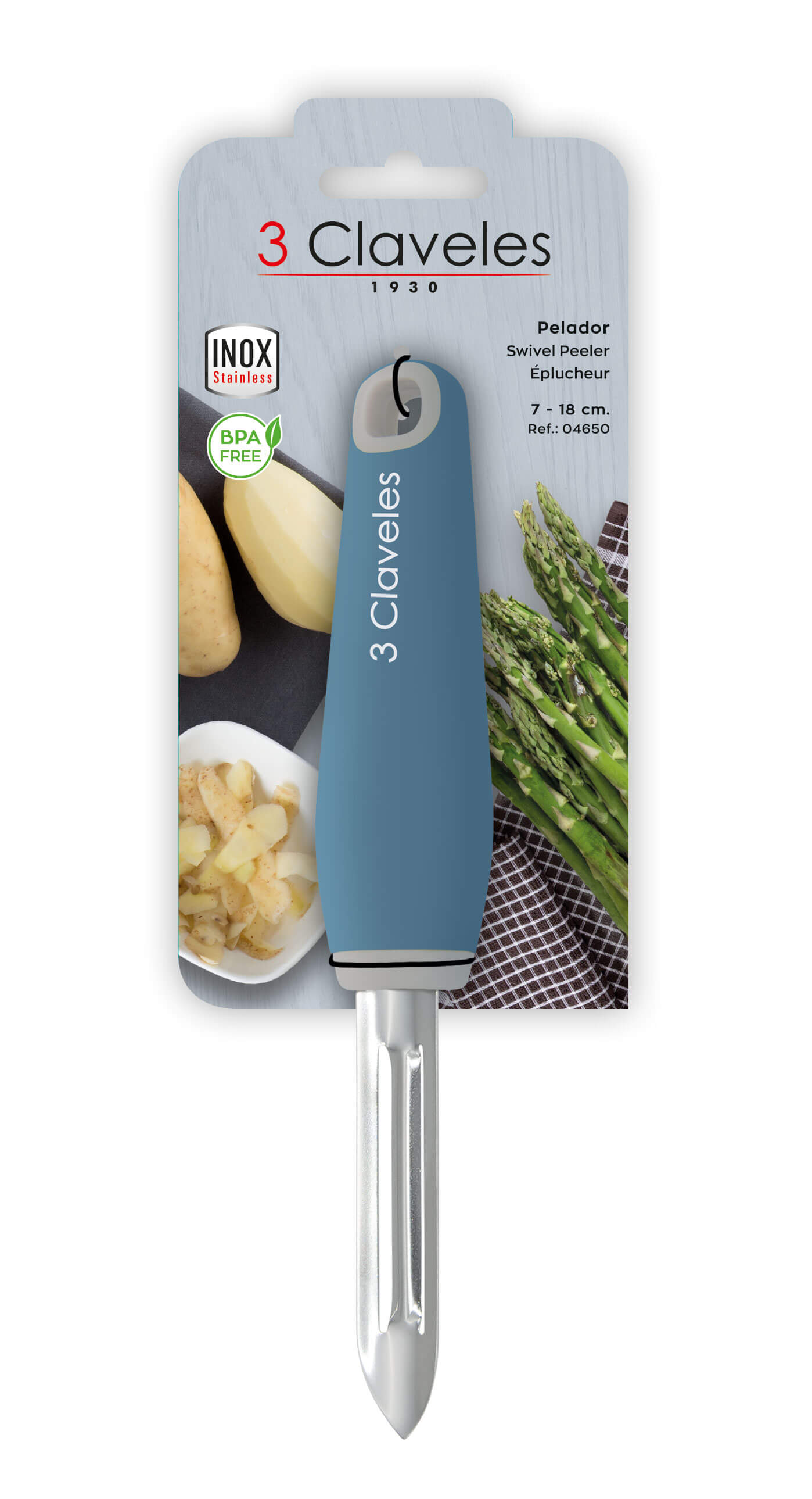 Stainless steel peeler with TPR and polypropylene handle, 3 Claveles BPA Free