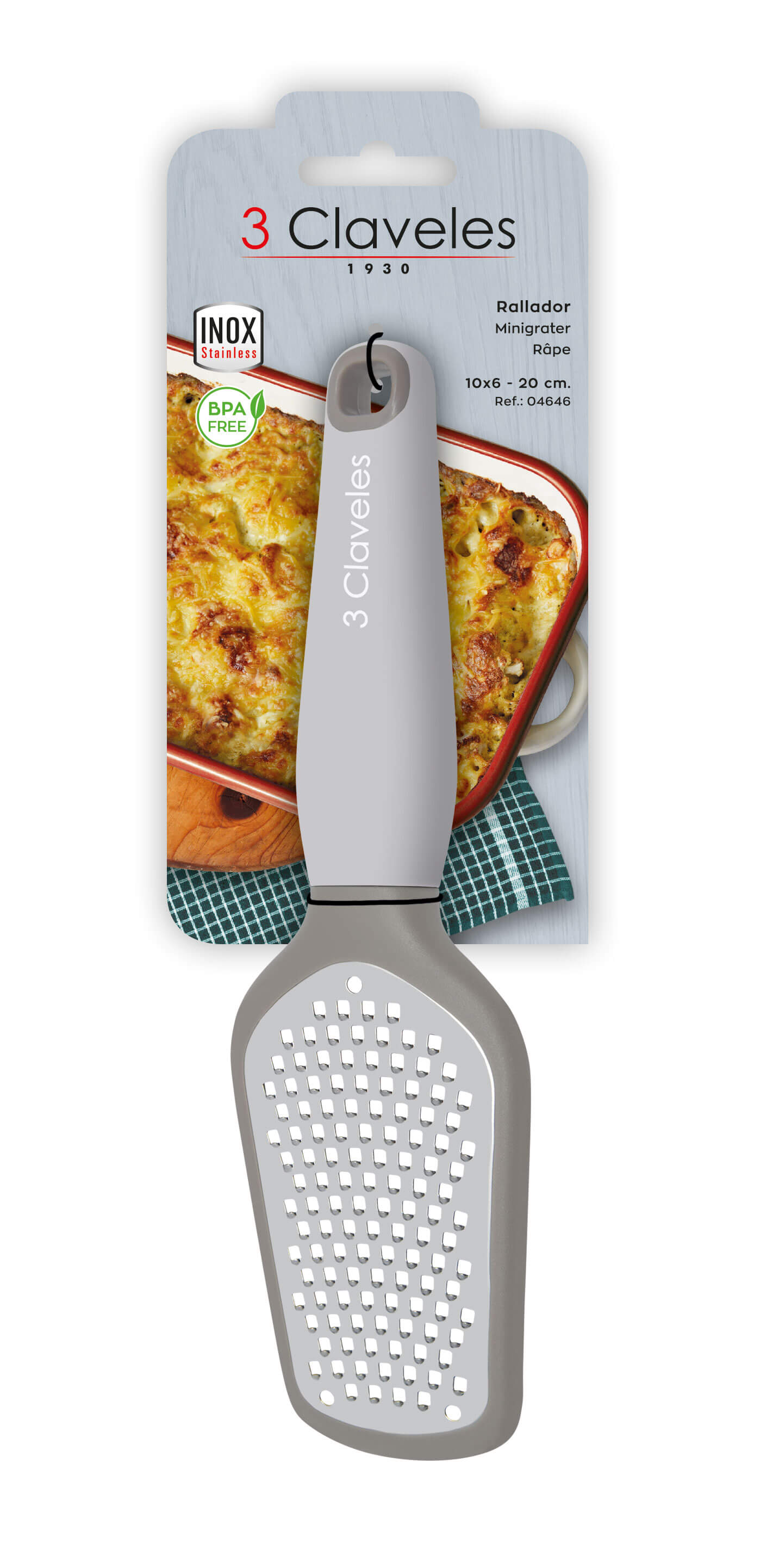 Stainless steel grater with TPR and polypropylene handle, 3 Claveles BPA Free