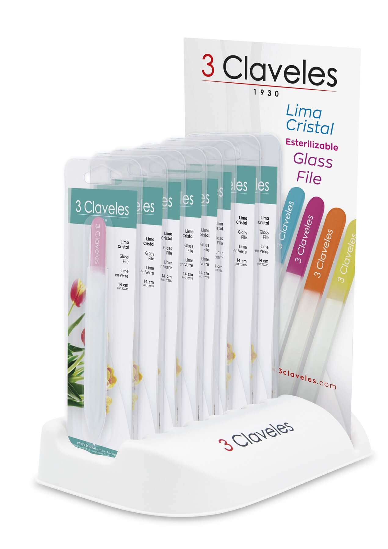 Display of 24 crystal manicure files with handles in different co...