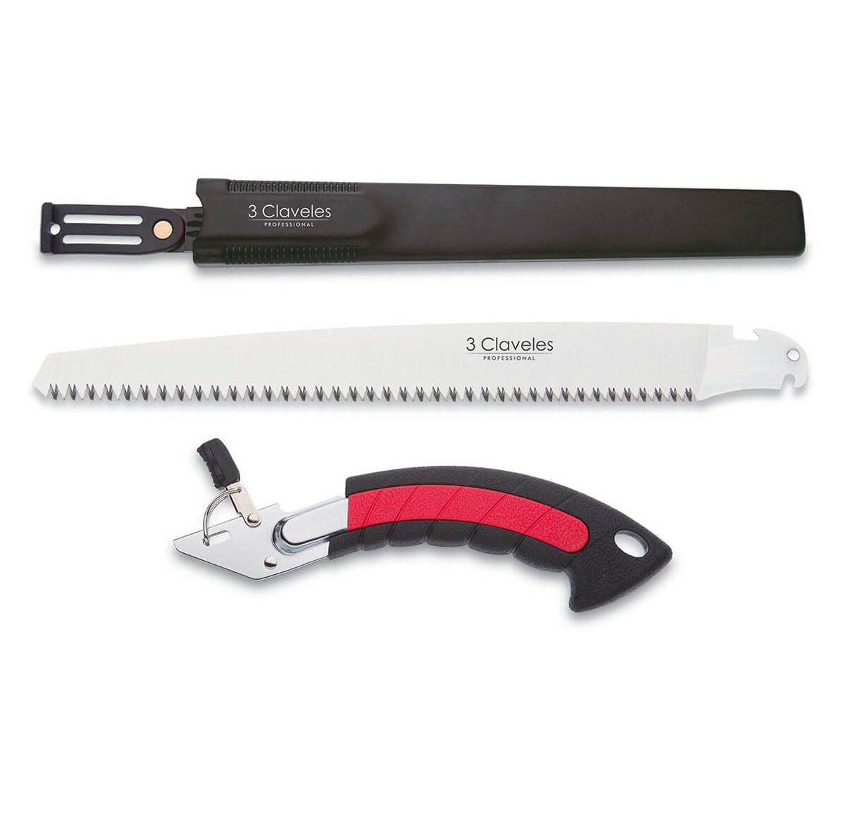 Serra 3Claveles de 30 cm com lâmina reta intercambiável e bainha.