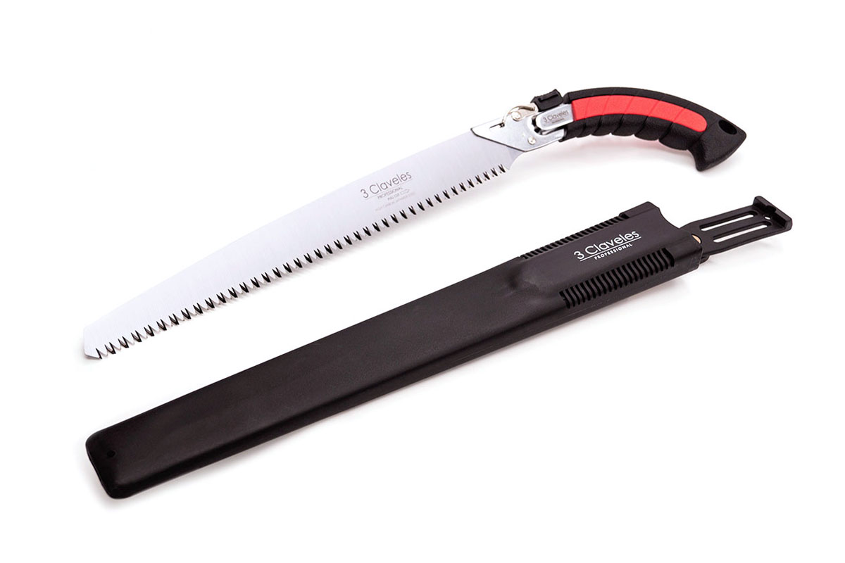 Serra 3Claveles de 30 cm com lâmina reta intercambiável e bainha.