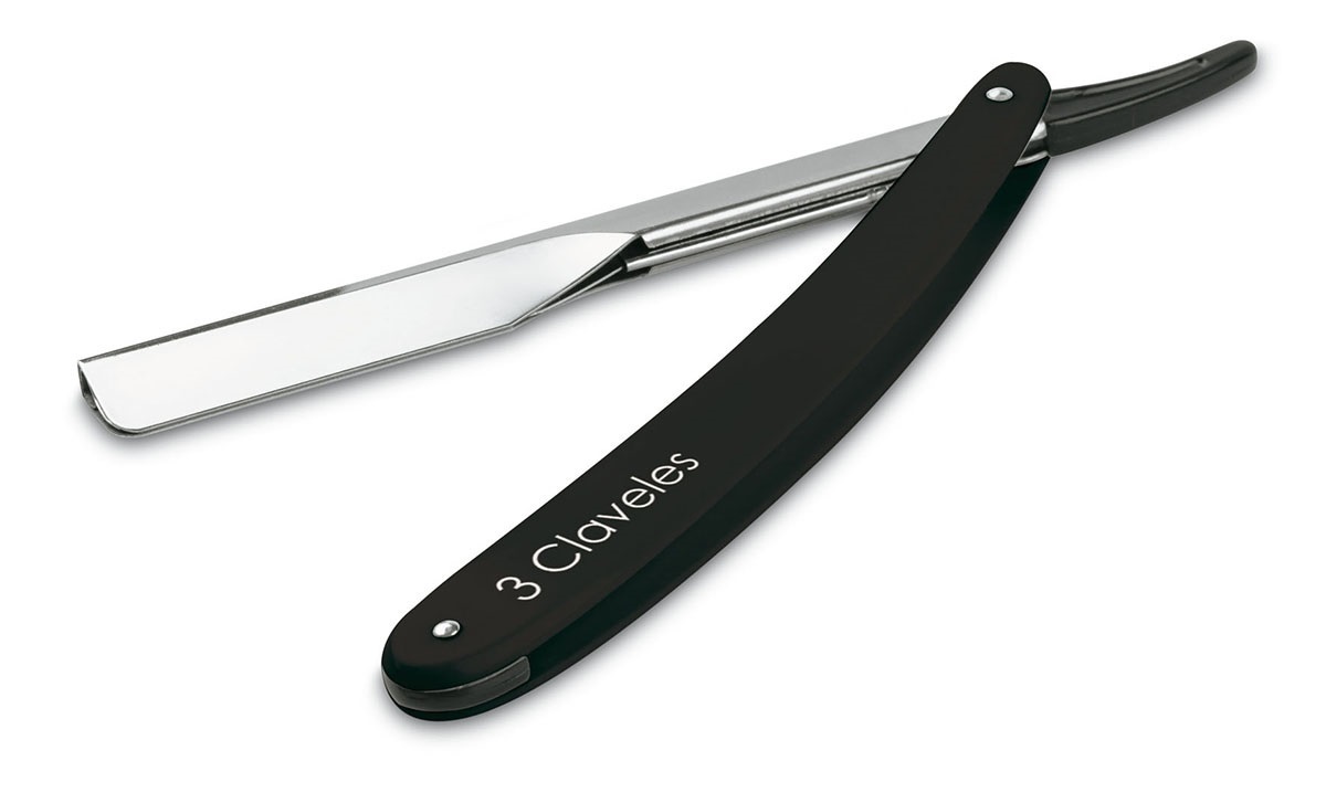 Navalha de barbeiro com lâmina intercambiável e cabo preto 3Claveles