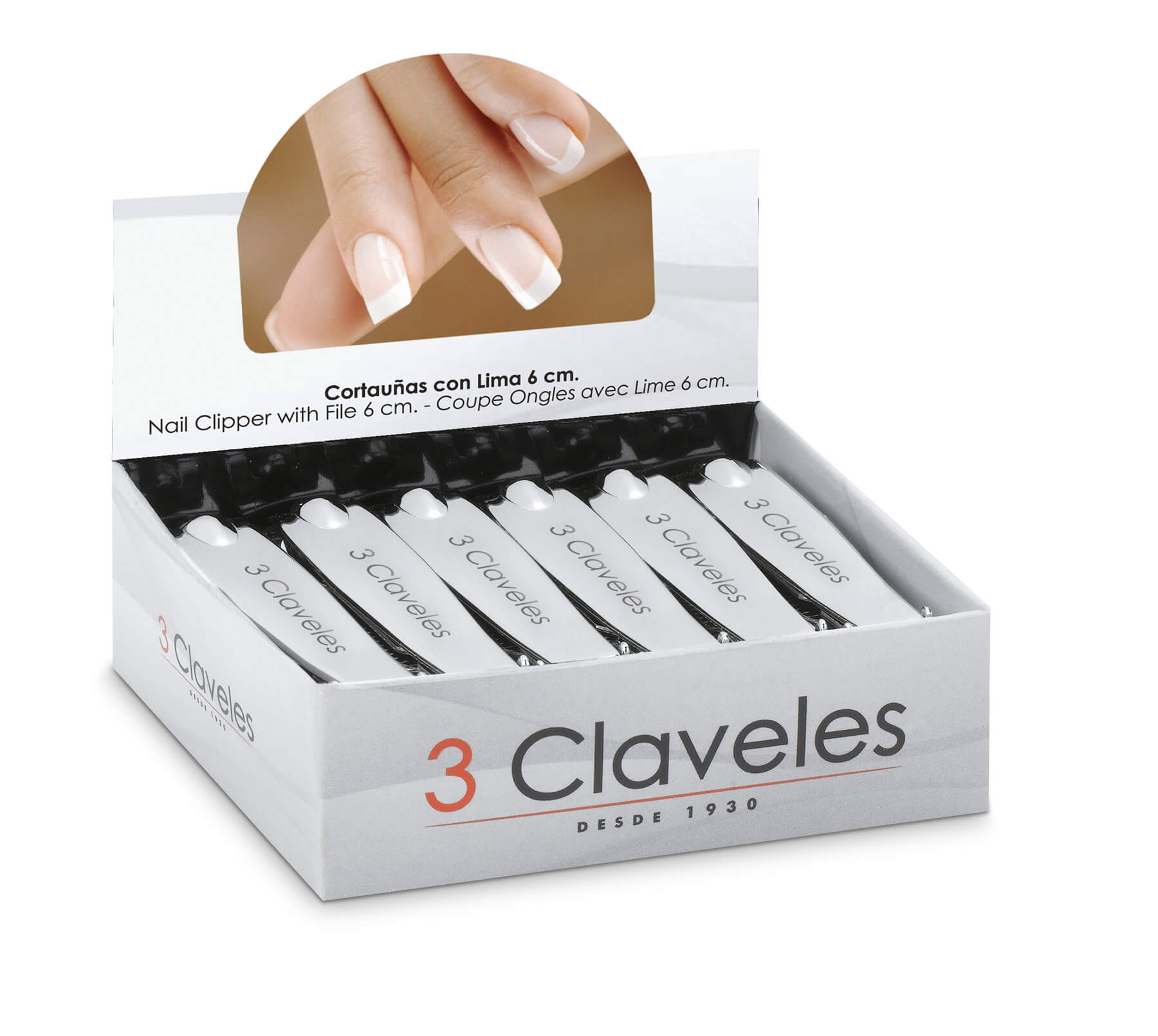 Nail clippers with file, pack of 12 units, 6 cm, 3 Claveles