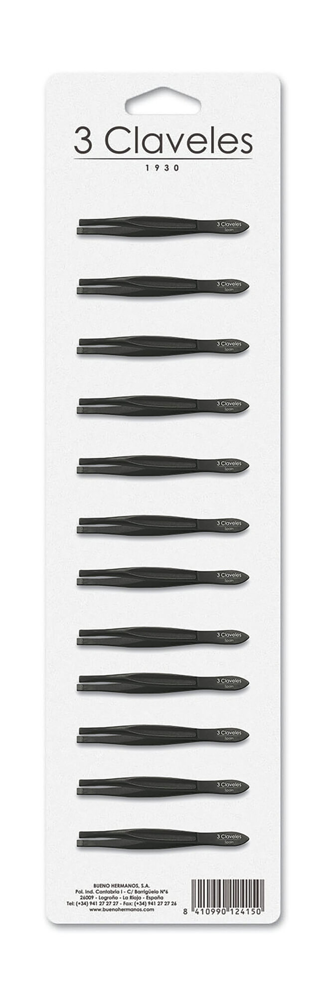 Black tweezers with straight tips, 8 cm, 3 Claveles