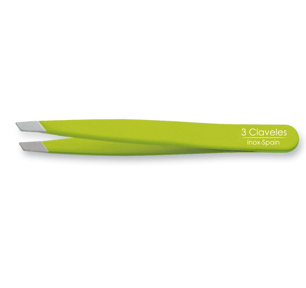 Green tweezers with slanted tip design, 10 cm, 3 Claveles