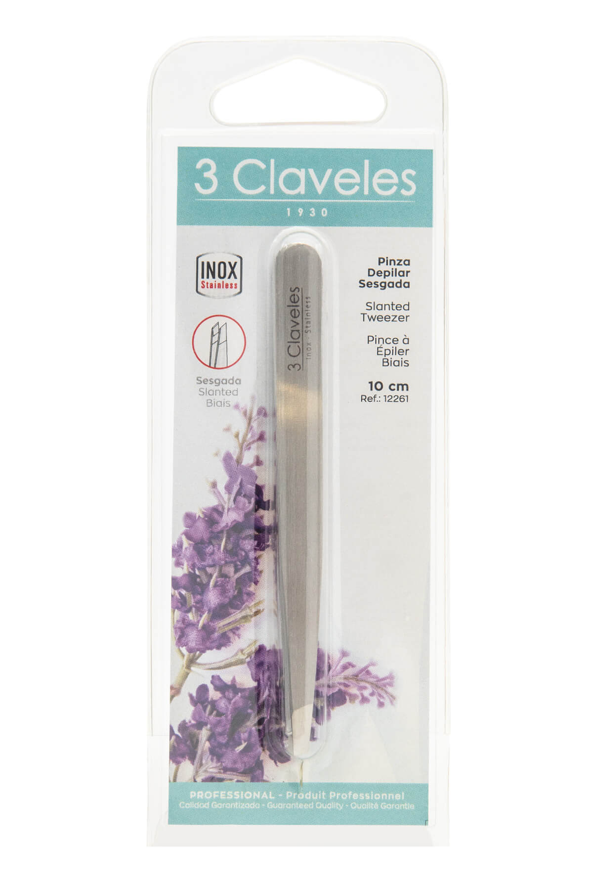 Stainless Steel Tweezers with Slanted Tip, 10 cm 3 Claveles