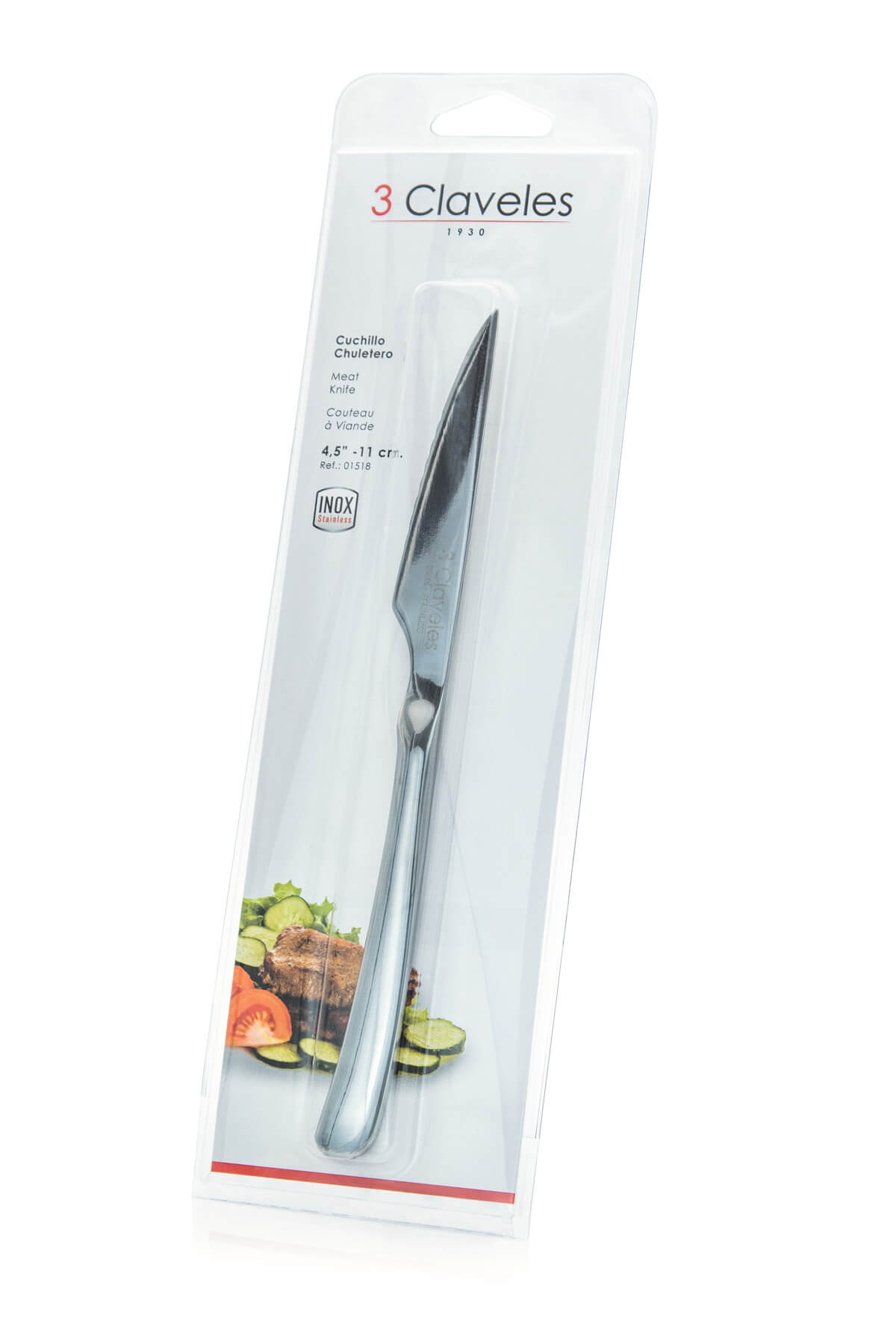 Cuchillo chuletero dentado 11 cm monoblock 3 Claveles blister