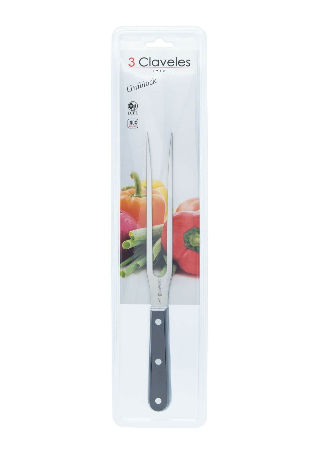 3 Claveles Full Tang Carving Fork with 20cm Blade and Black Pom Handle
