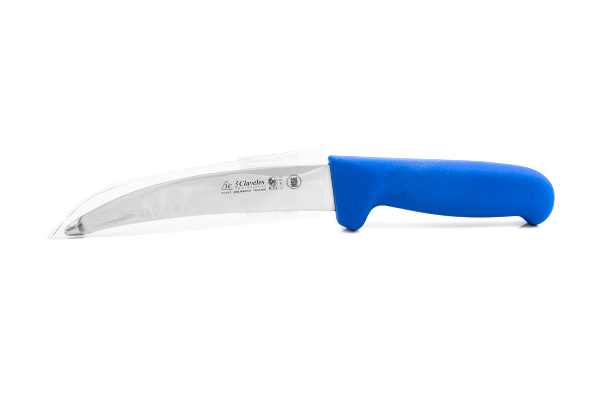 15cm curved tripe knife with blue polypropylene handle, 3 Claveles