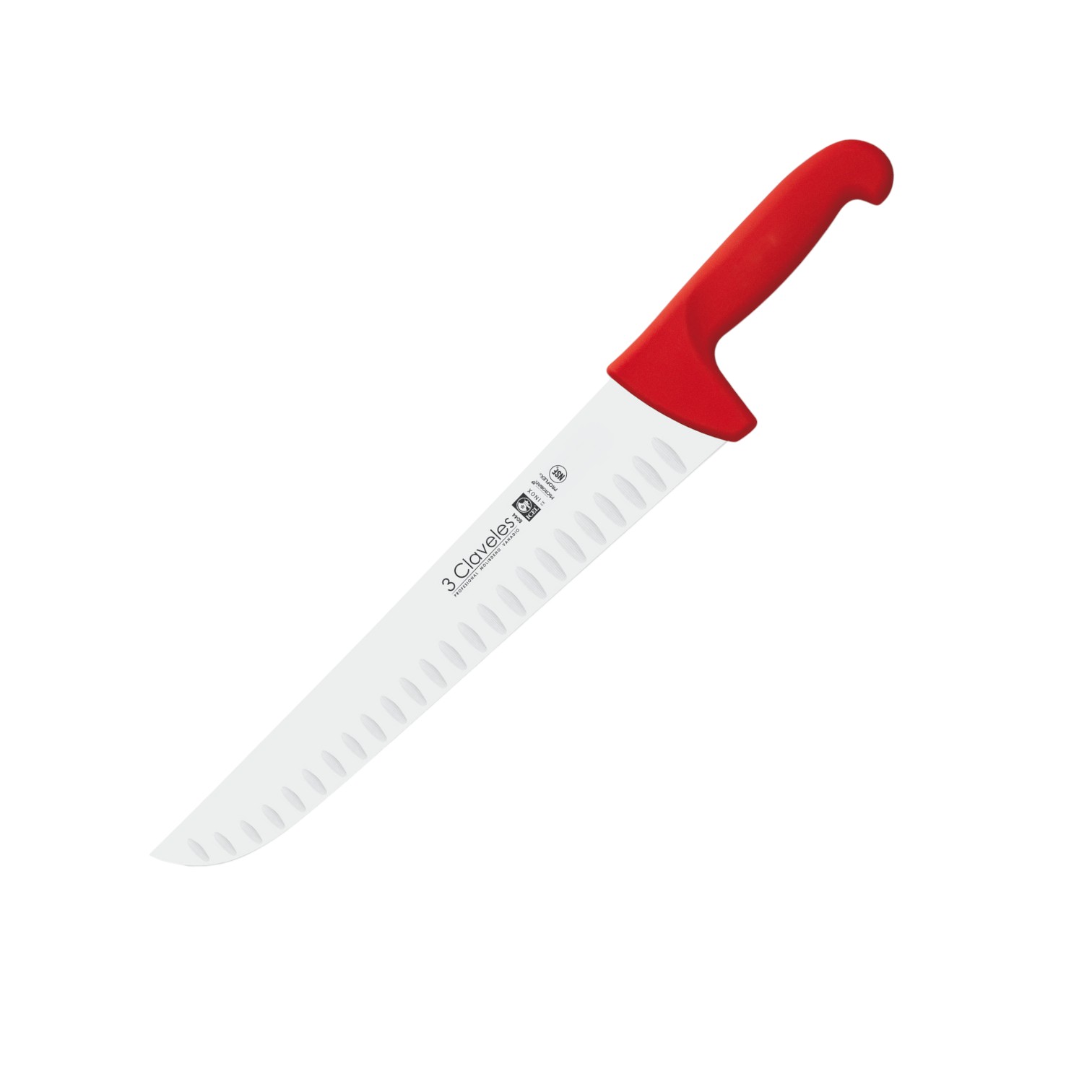 30cm dimpled butcher knife with red proflex handle, 3 Claveles