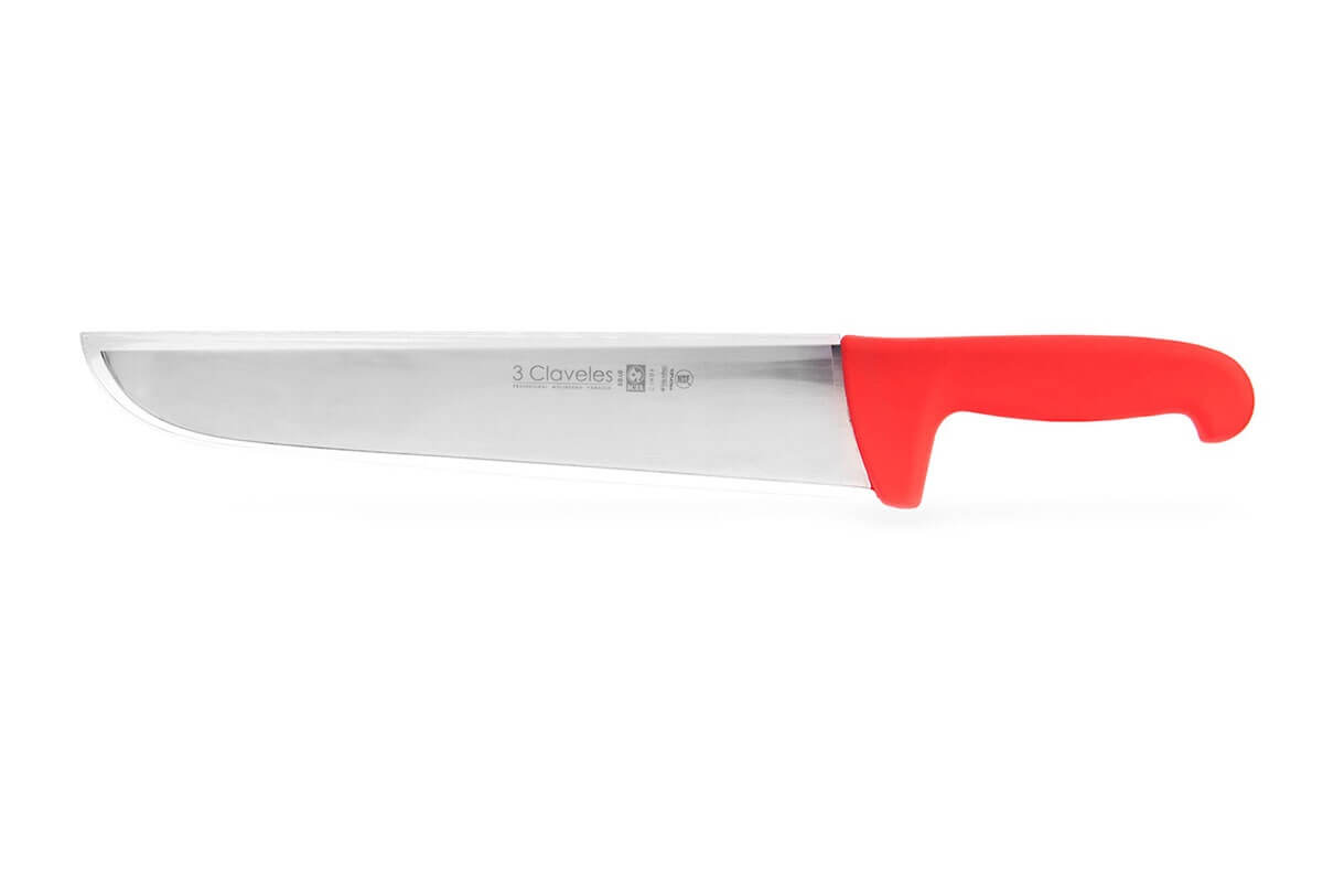 Butcher knife with 30cm blade and red proflex handle 3 Claveles